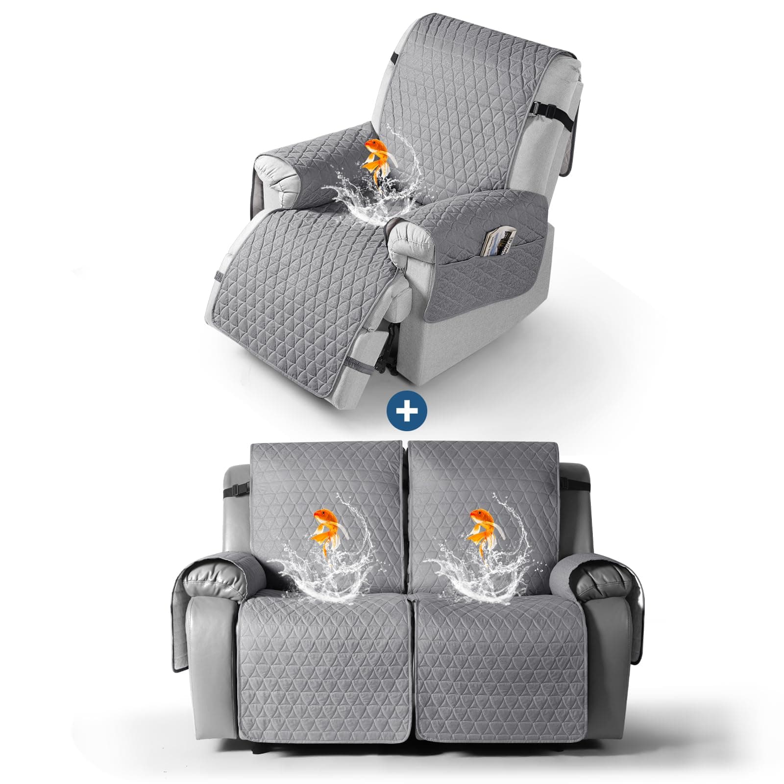 TAOCOCO Waterproof Loveseat Recliner Cover Light Gray 2-Seater