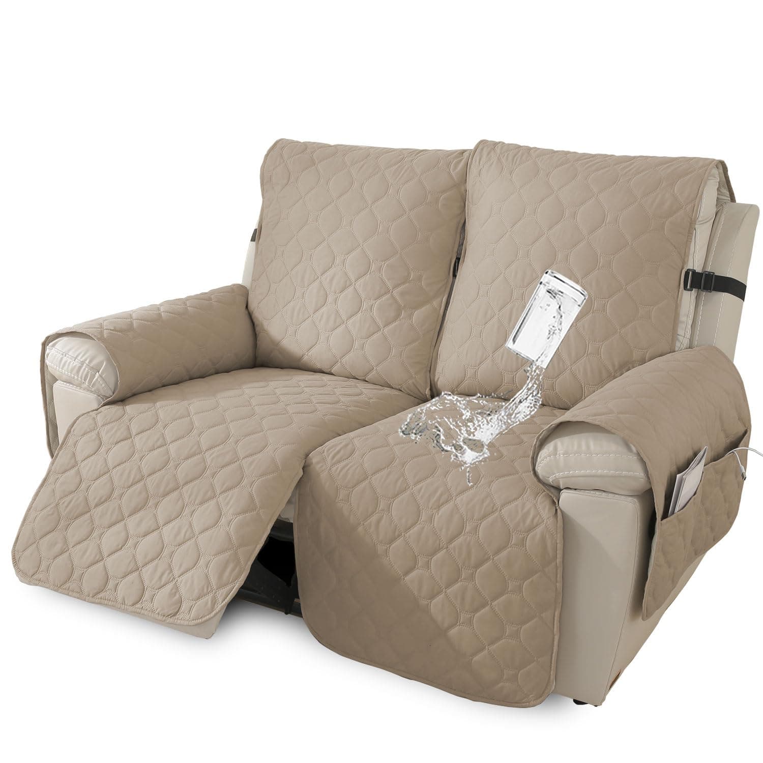 100% Waterproof Non-Slip Recliner Sofa Cover, Pet & Wine Protection (Beige, Loveseat)