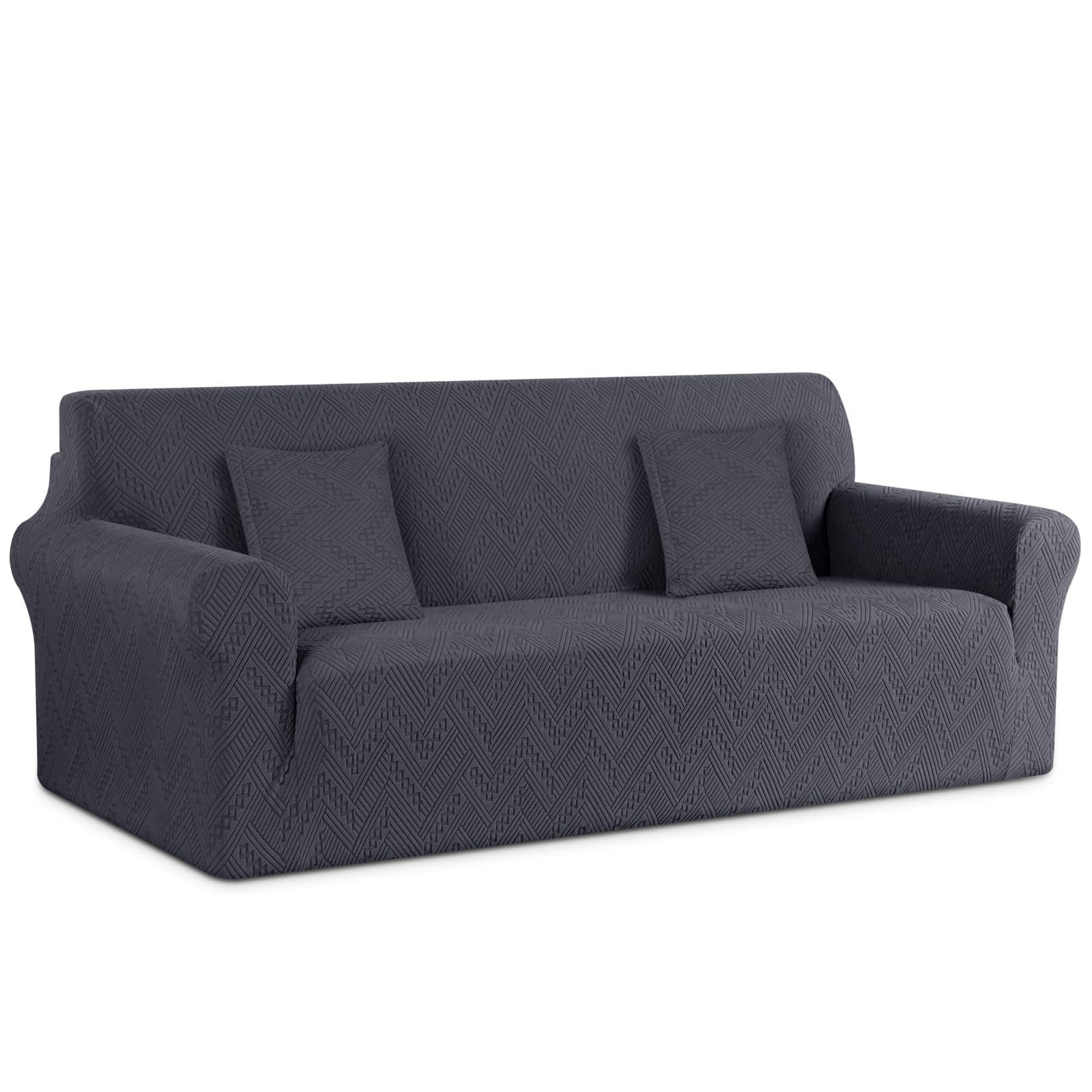 Ruaozz Stretch Sofa Cover for 3 Cushion Couch (3 Seater, Dark Gray)