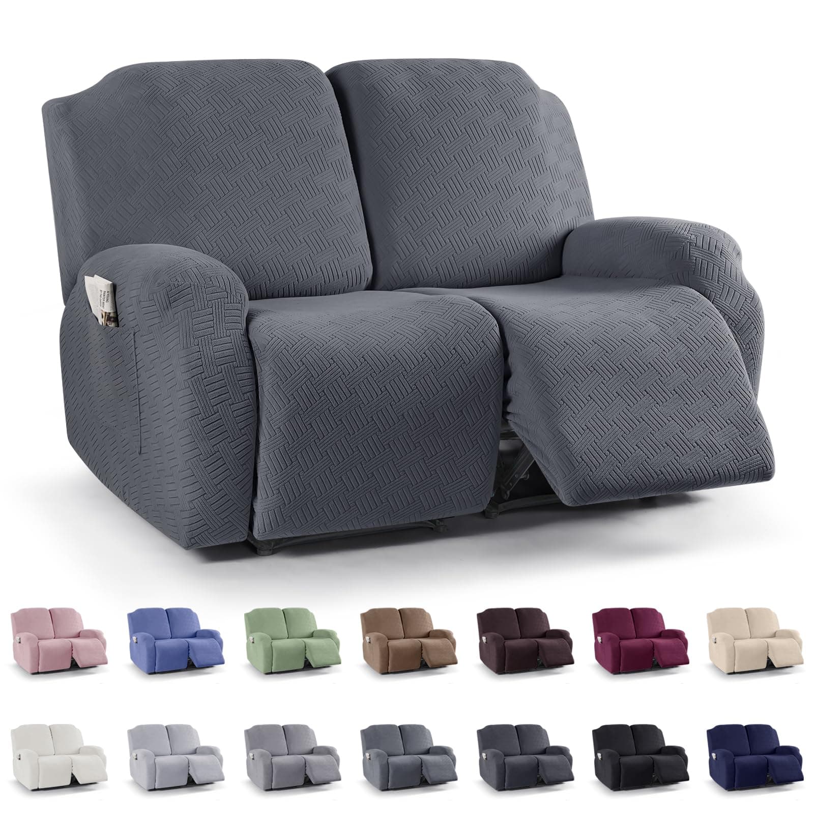 KinCam Stretch Recliner Cover, Dark Gray Stripe, 2 Seater