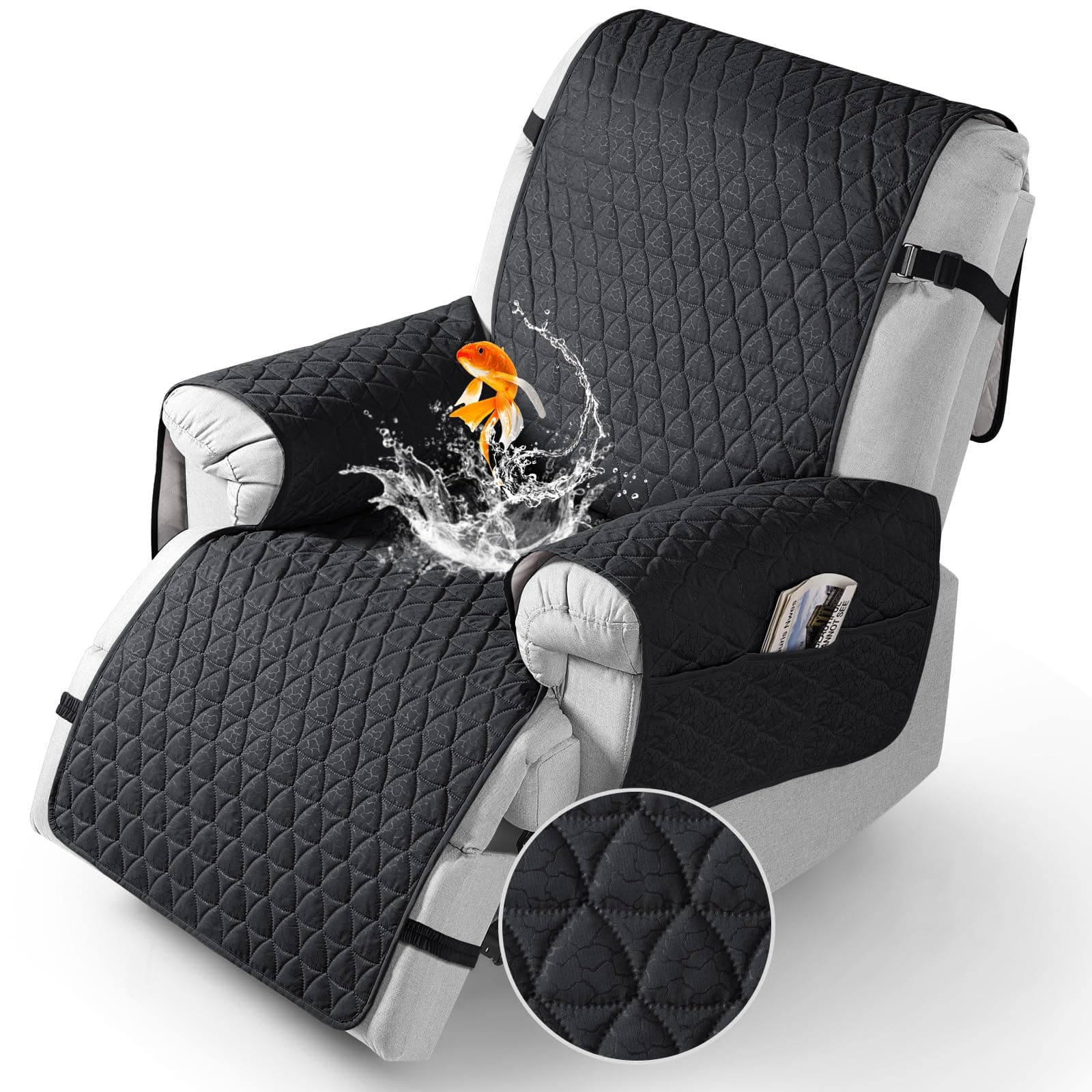 TAOCOCO Recliner Cover - 100% Waterproof, Non-Slip, Elastic Band (Black, Small-22')