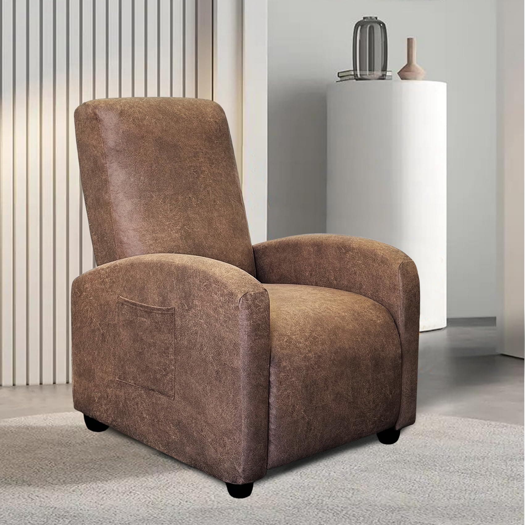 WdFour Brown Leather-Like Slipcover for Small Recliner Chair & Pillowcase