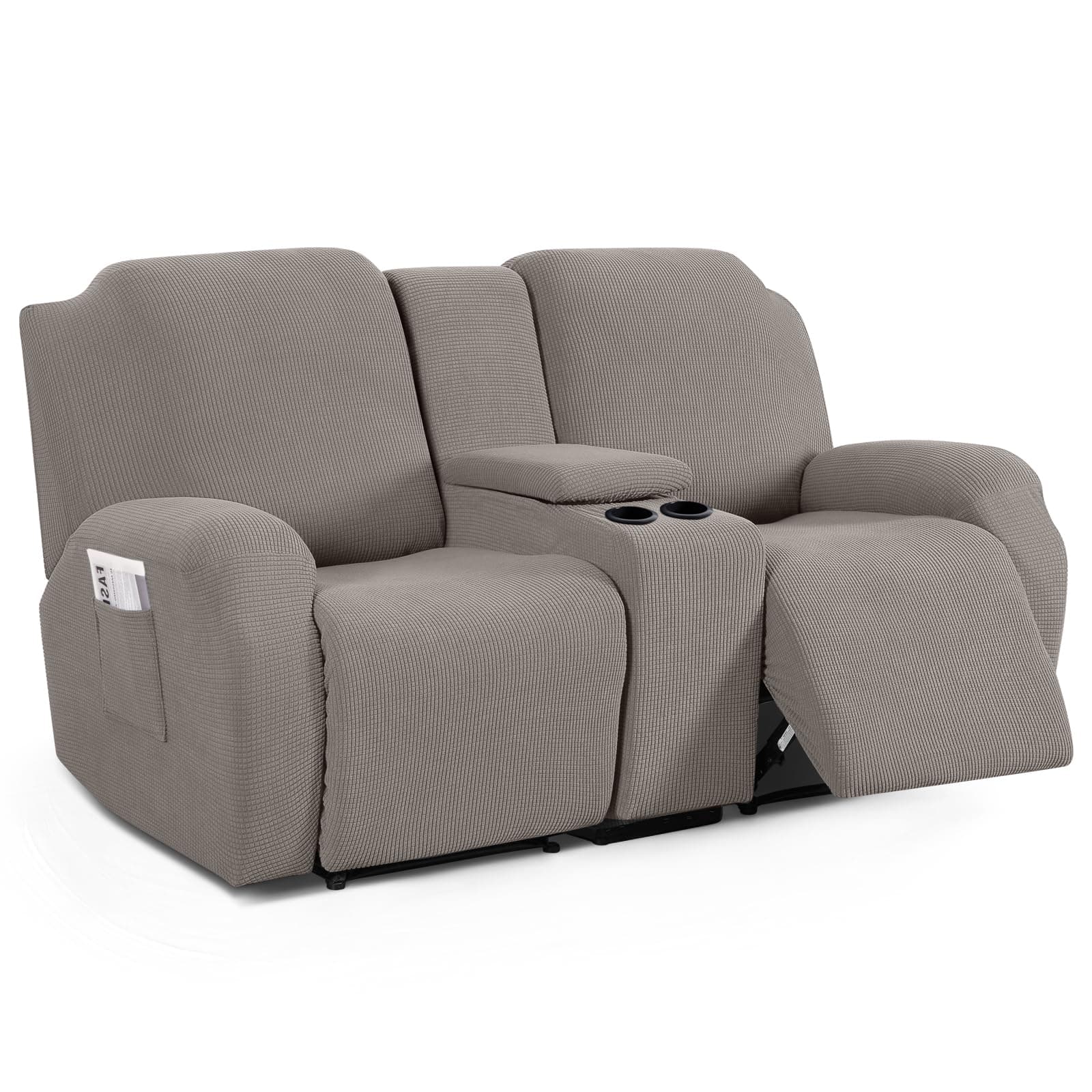 Stretch Reclining Loveseat Cover with Middle Console for 2-Seat Recliner, Pale Brown