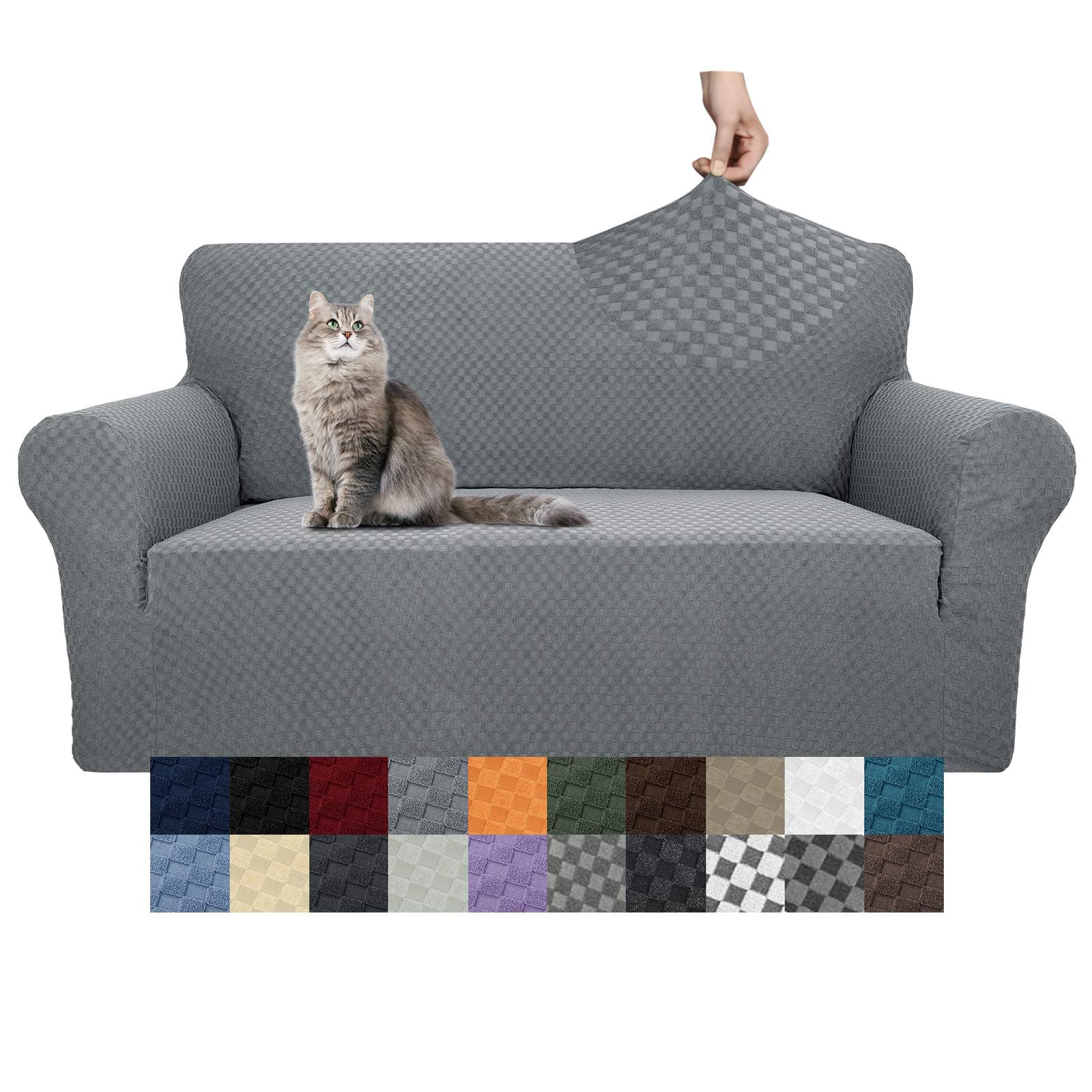 YEMYHOM Jacquard Stretch Couch Cover, Light Gray, Pet-Proof for 2-Cushion Loveseat