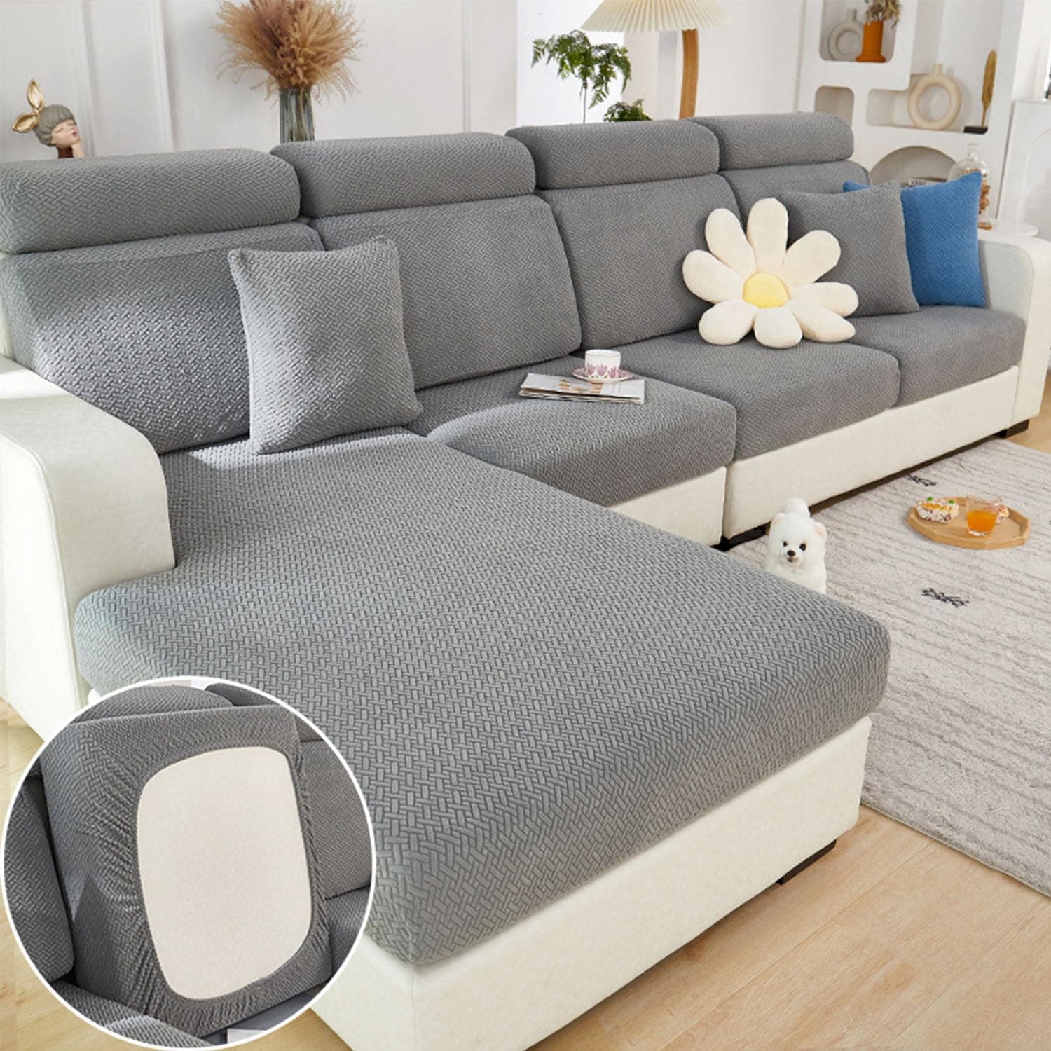 Texture Gray Extra Large Magic Sofa Cover for Sectional (2024)