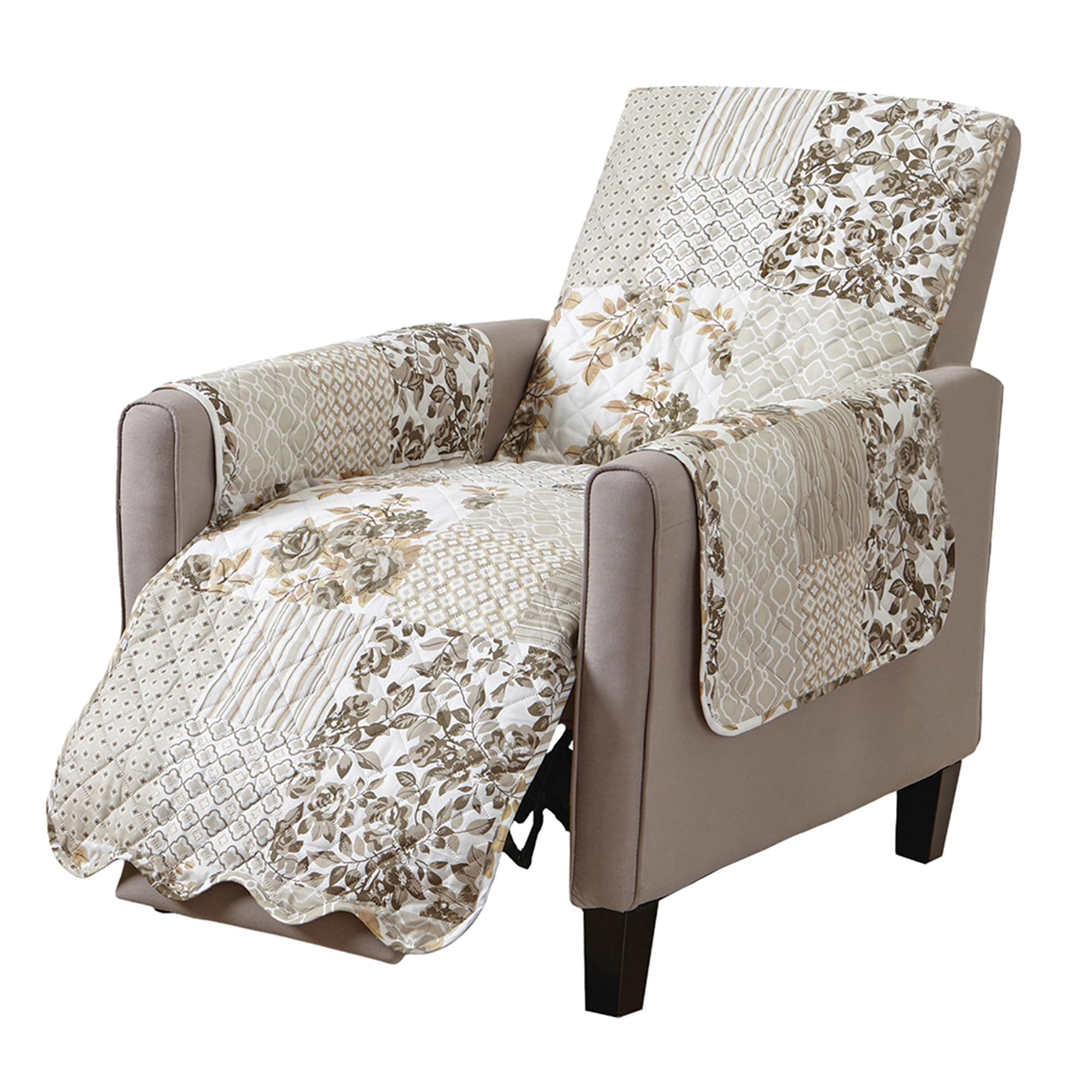 Great Bay Home Taupe Scallop Print Stain Resistant Recliner Cover