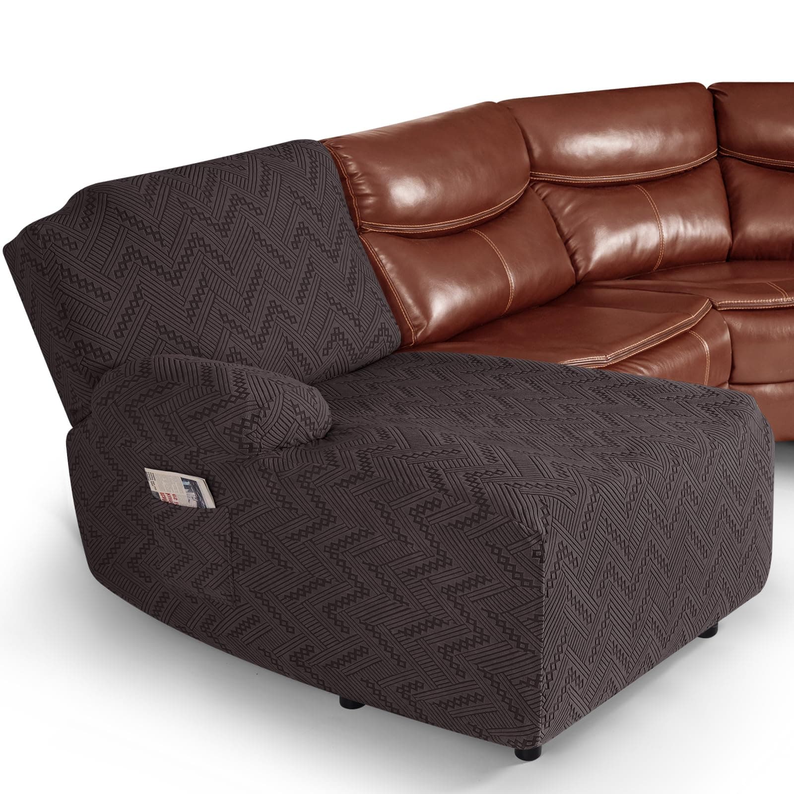 Ruaozz Chocolate Oversized Chaise Couch Cover for L-Shaped Recliner With Pocket