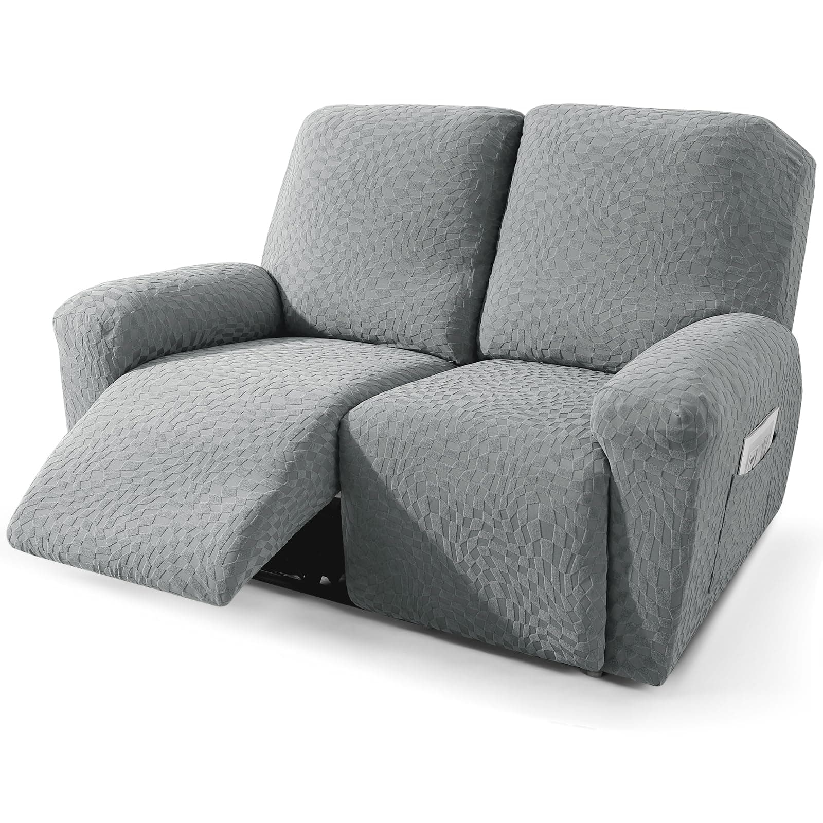 Light Gray Stretch Recliner Love Seat Cover 48-66", Elastic Ties, Washable