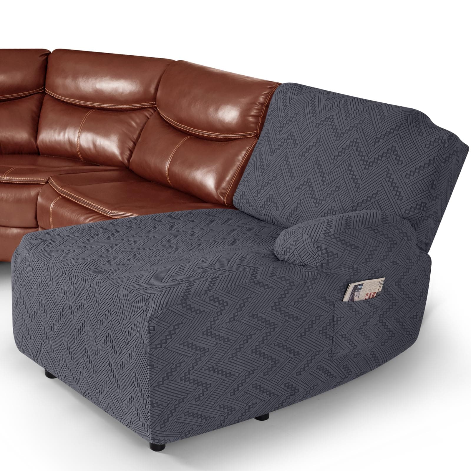 Oversized Chaise Couch Cover for L Shape Sofa with Pockets - Right Facing (Dark Gray)