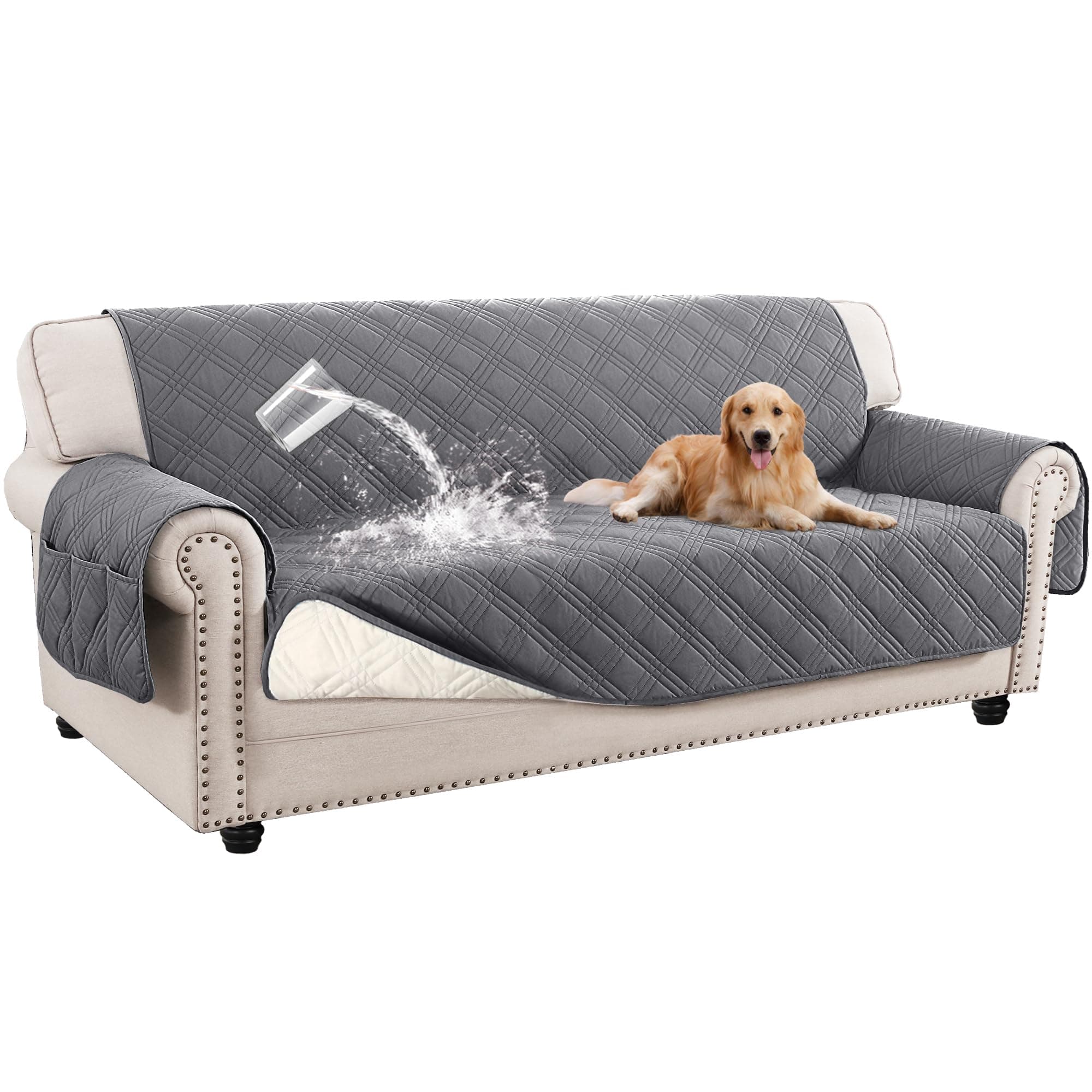 Turquoize Waterproof Couch Covers for 3 Cushion Couch, Gray