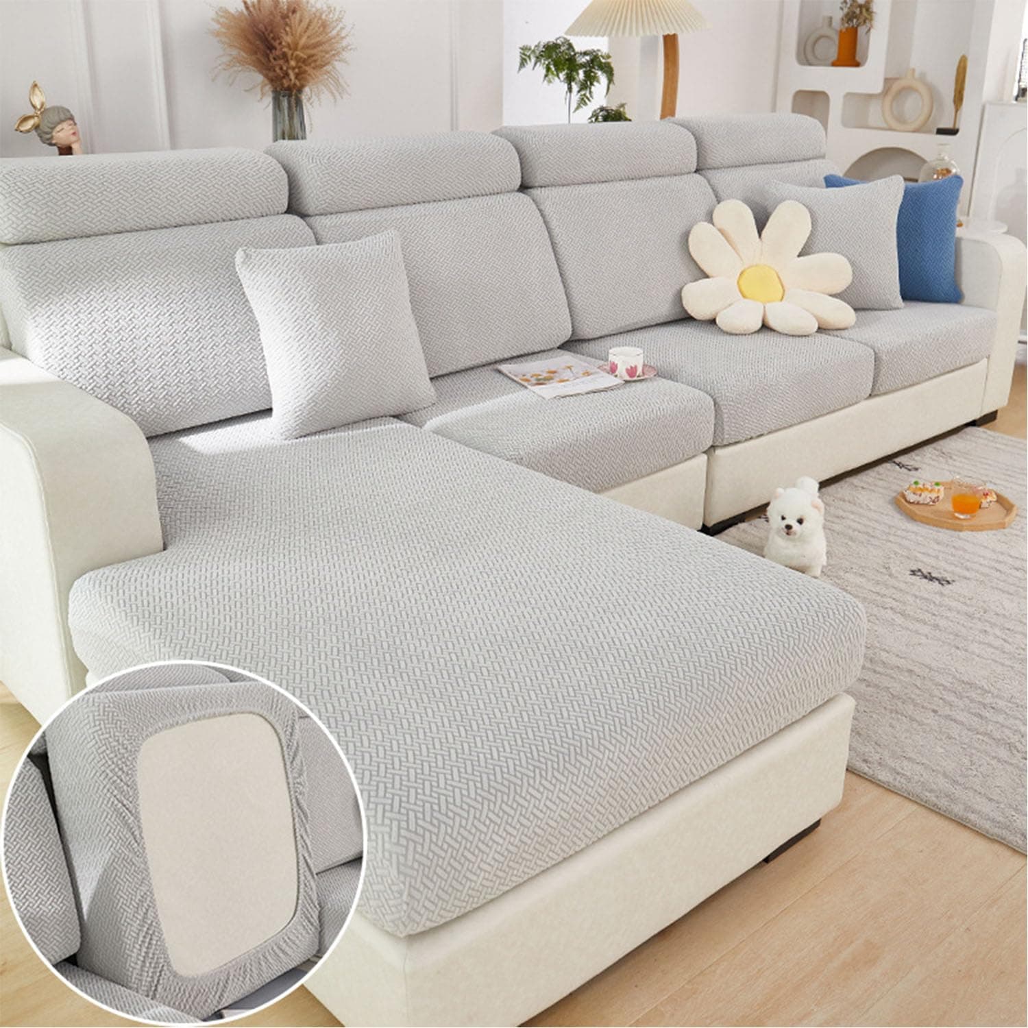 2024 New Stretch Slipcovers for Large Double Seat Sofa (Light Gray)