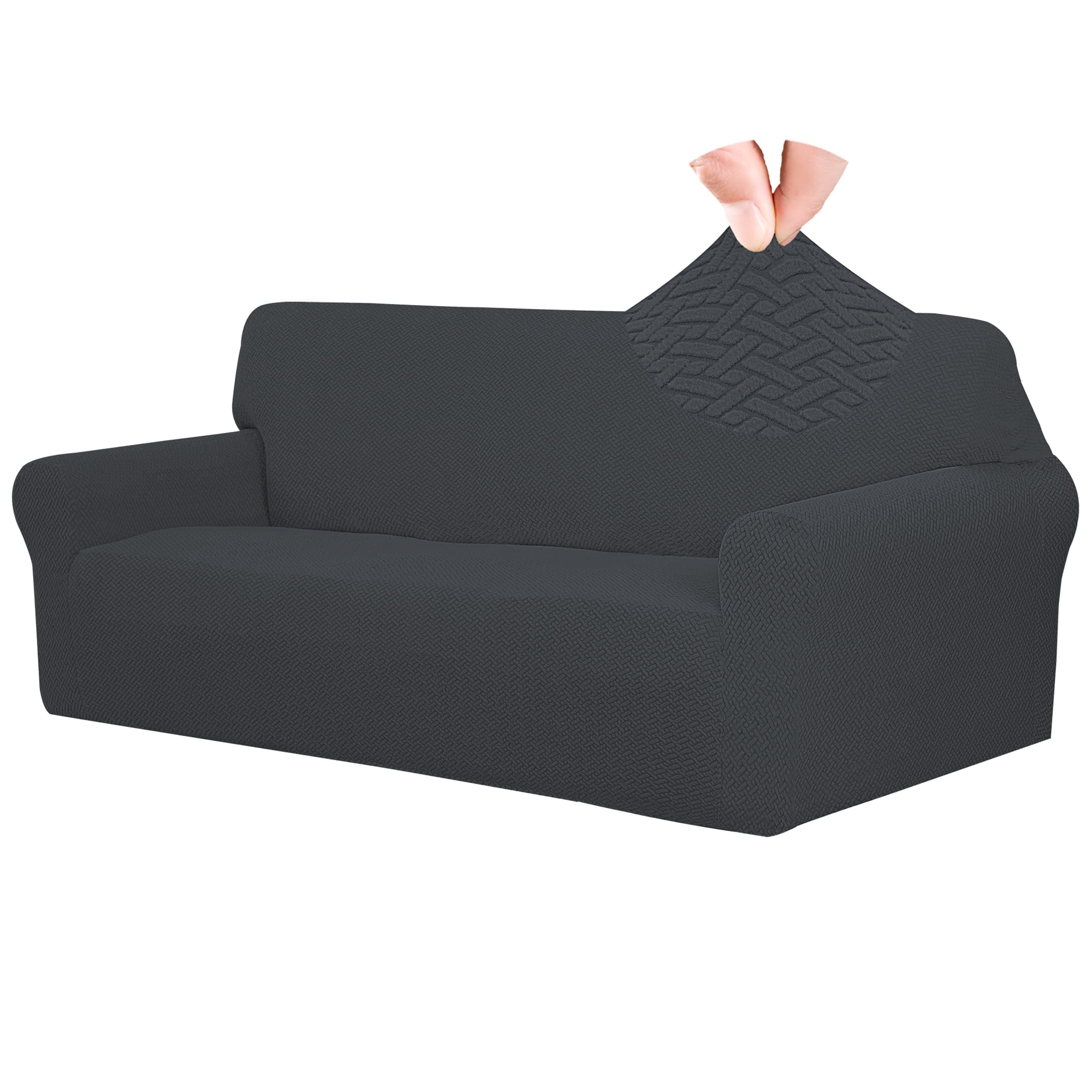 Easy-Going Dark Gray Stretch Jacquard Sofa Cover, Washable & Anti-Slip Protection