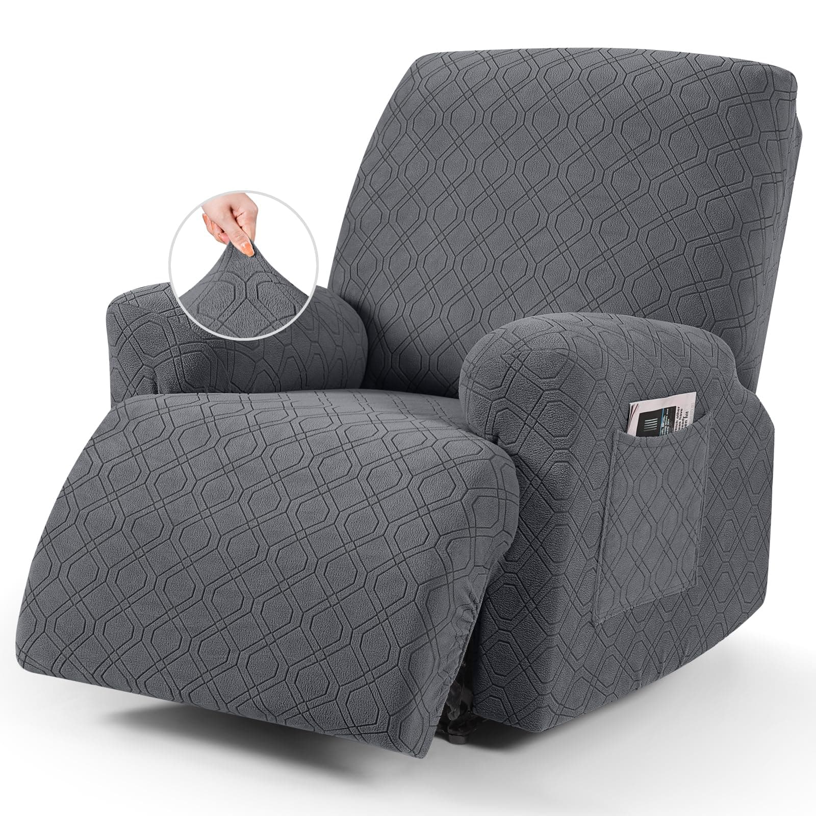 VANSOFY 3-Piece Stretch Recliner Cover, Dark Gray