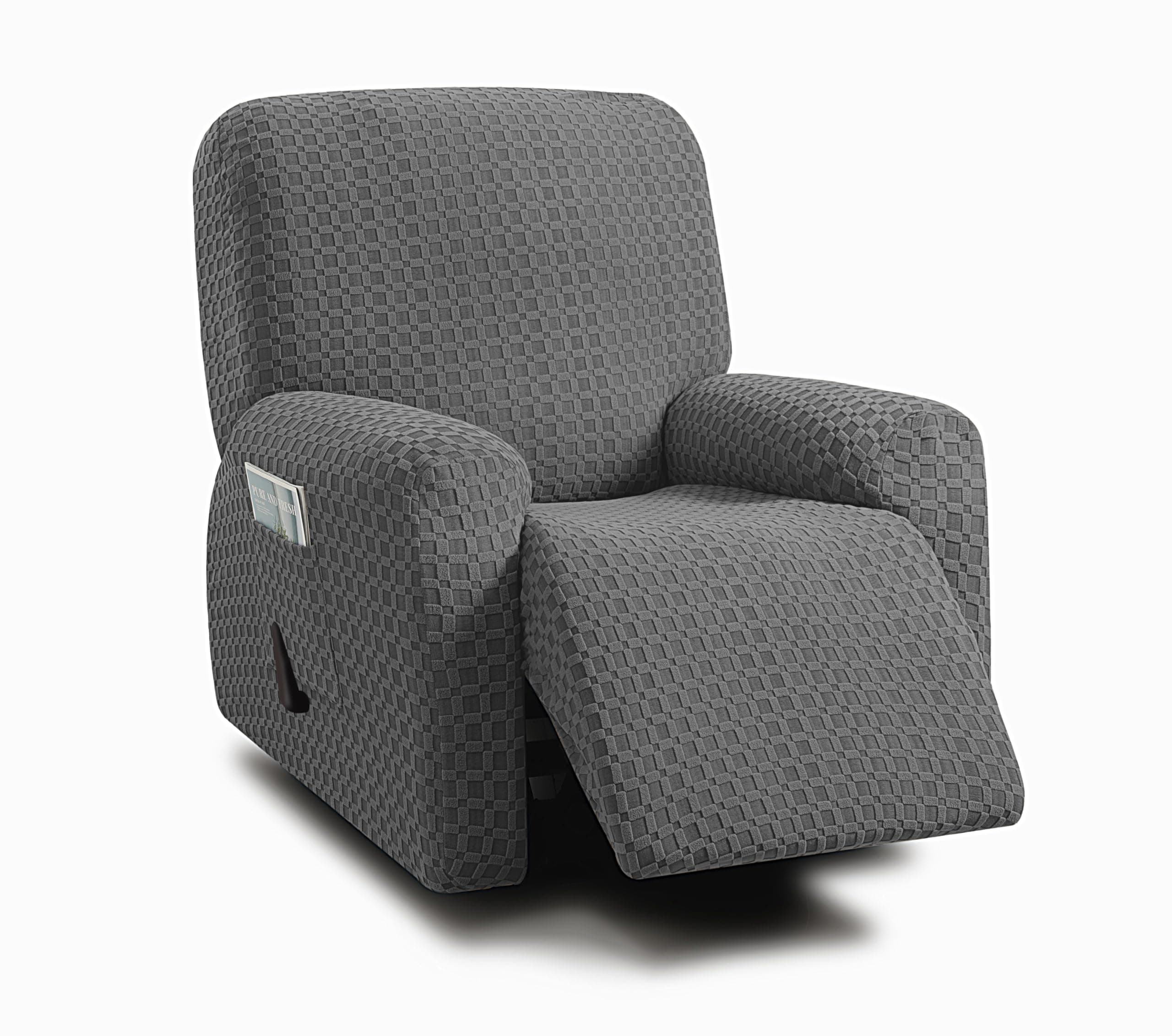 ULTICOR 4-Piece Jacquared Stretch Recliner Cover, Dark Grey