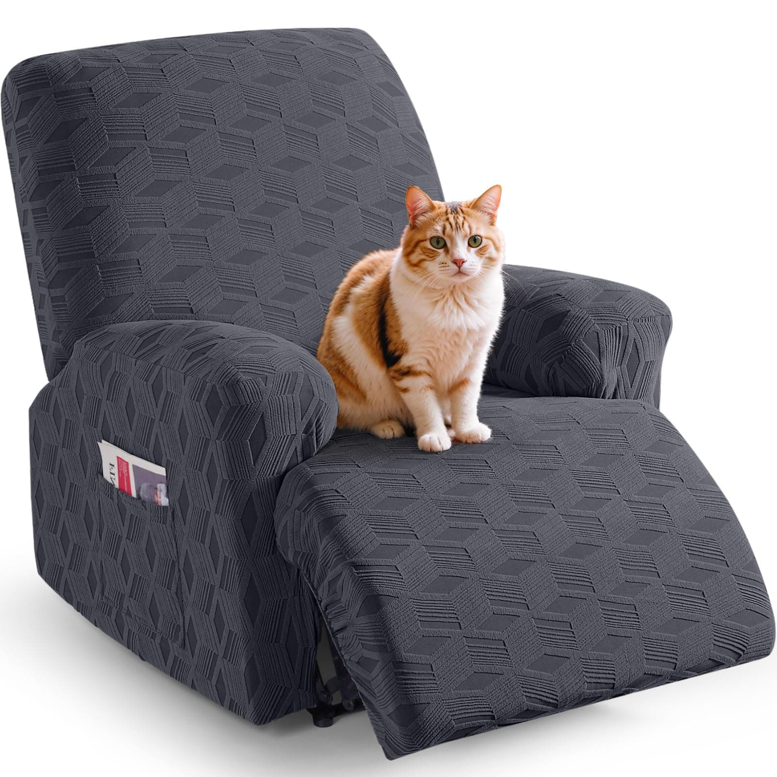 TAOCOCO Stretch Jacquard Recliner Chair Covers, Dark Grey
