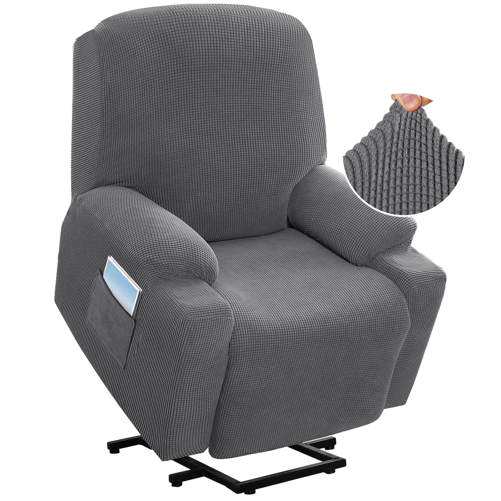 H.VERSAILTEX Grey Soft Thick Jacquard Stretch Recliner Cover with Side Pocket