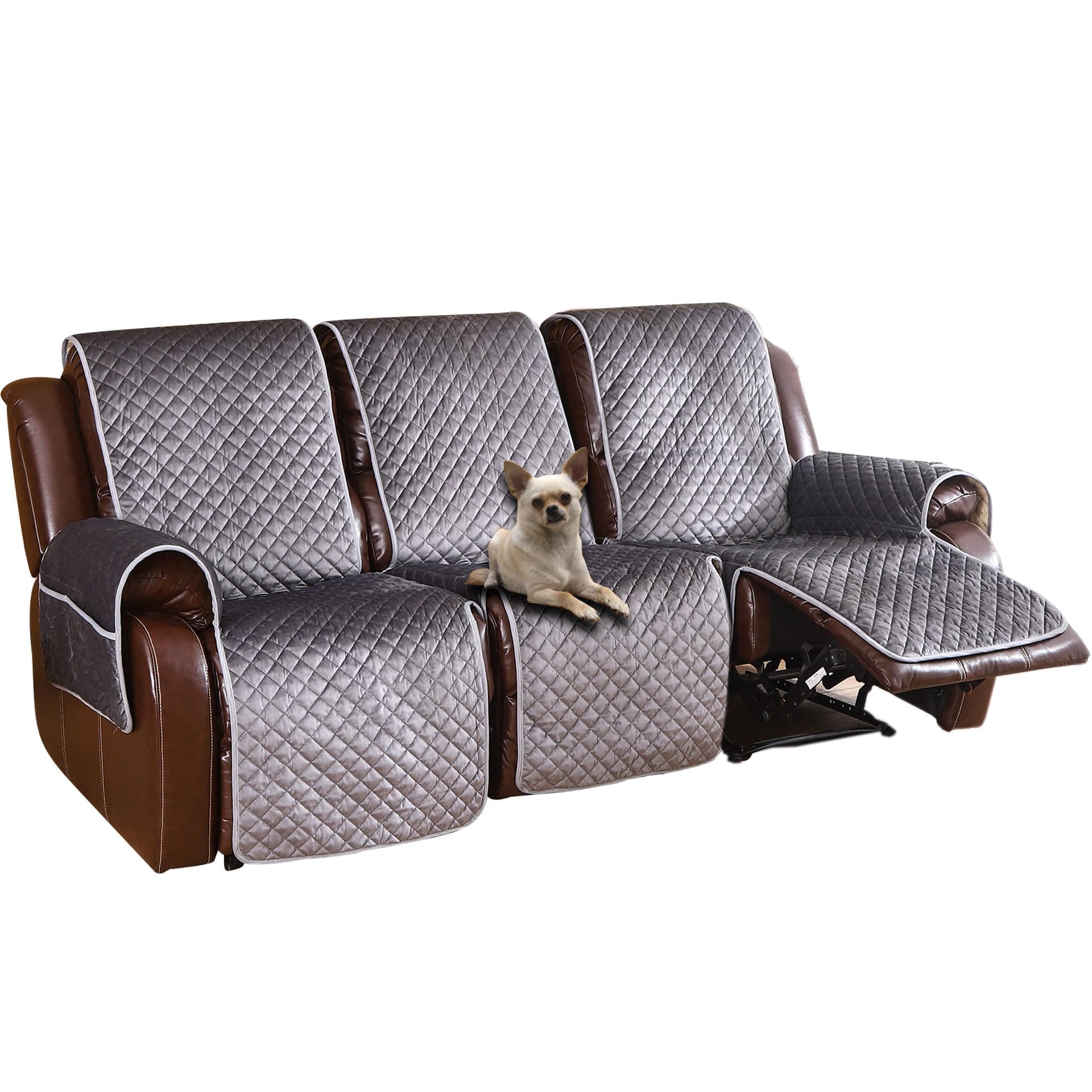 LUFEIJIASHI Waterproof Velvet Recliner Couch Covers, 3 Seat, Non-Slip Dark Grey