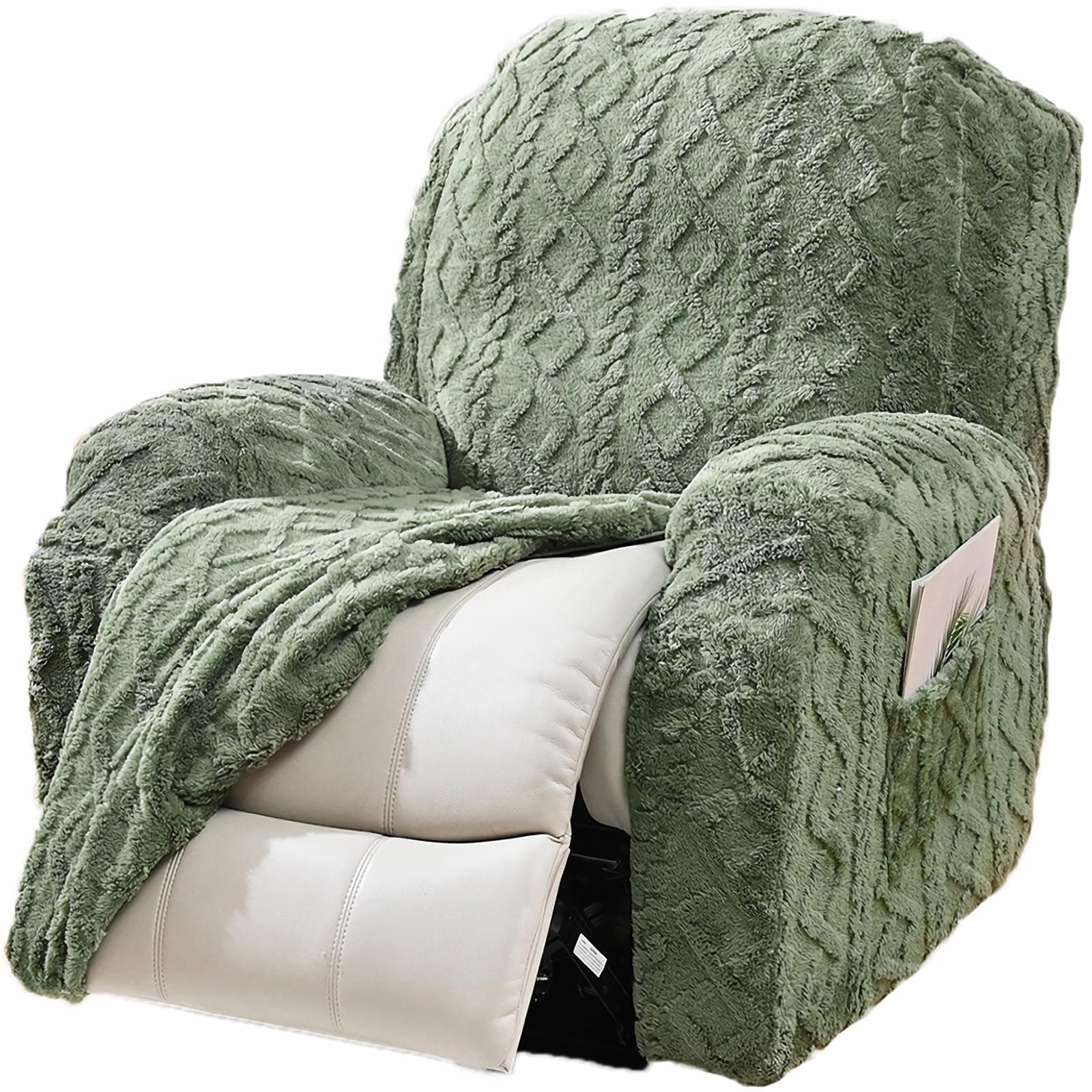 JOKIVTOU 4-Piece Stretch Recliner Chair Cover Set with Pocket Elastic Bottom