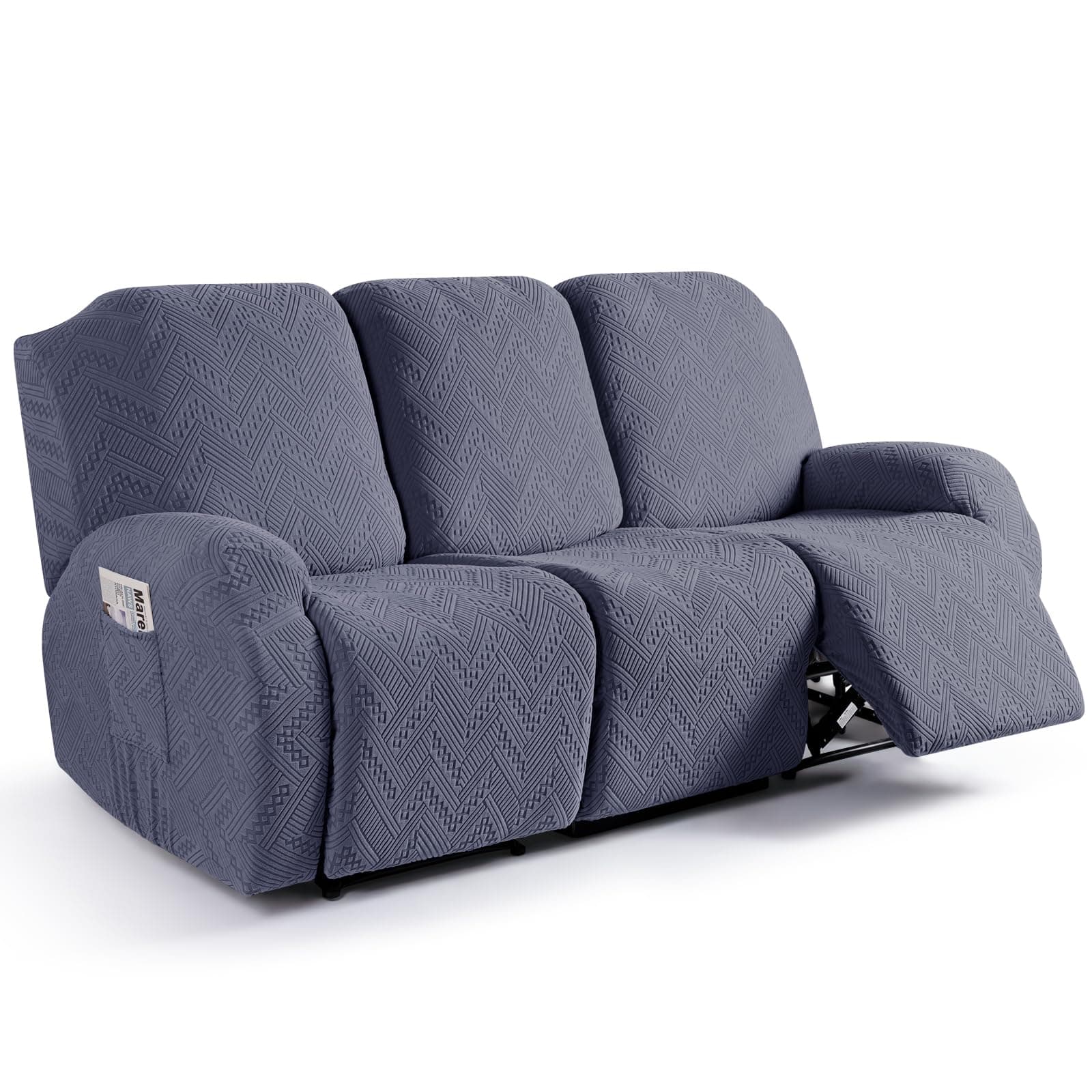 Ruaozz Custom Fit Recliner Sofa Covers with Pockets (3 Seater, Grey)