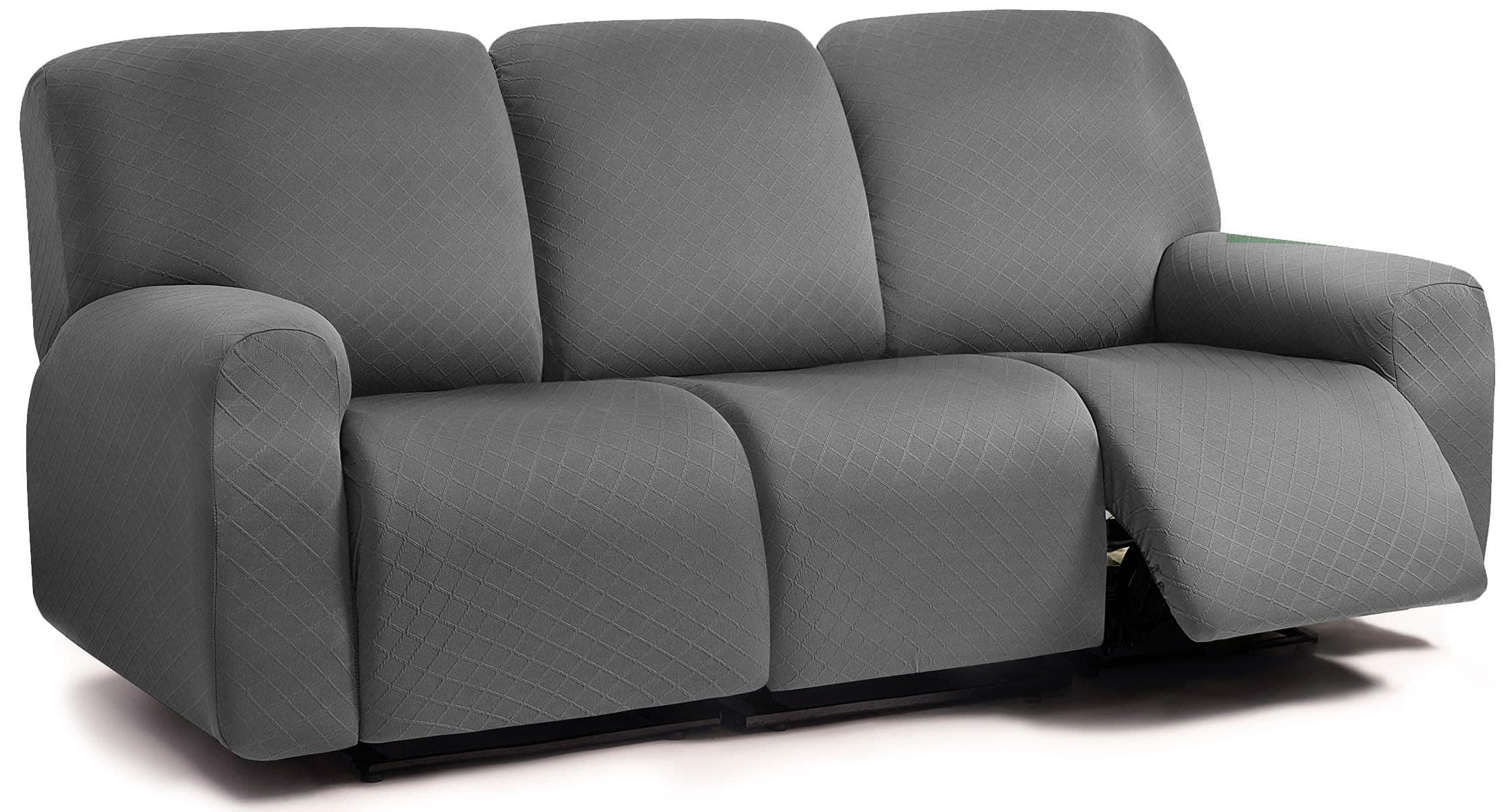 ULTICOR Squared Jacquard Design 3 Seater Recliner Sofa Covers, Dark Grey
