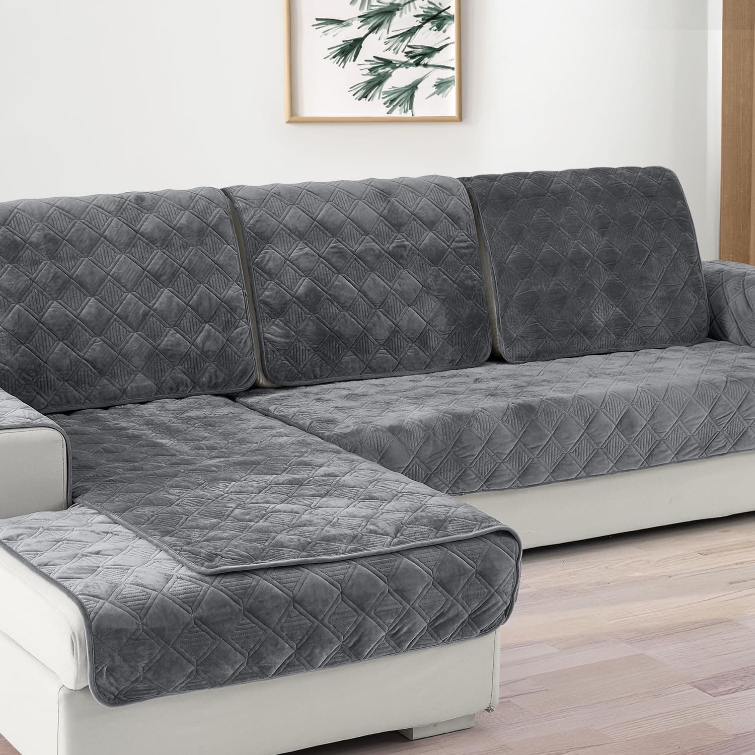 Dark Grey Anti-Slip Couch Cover for 3 CushionSectional Sofa - Deep Dream
