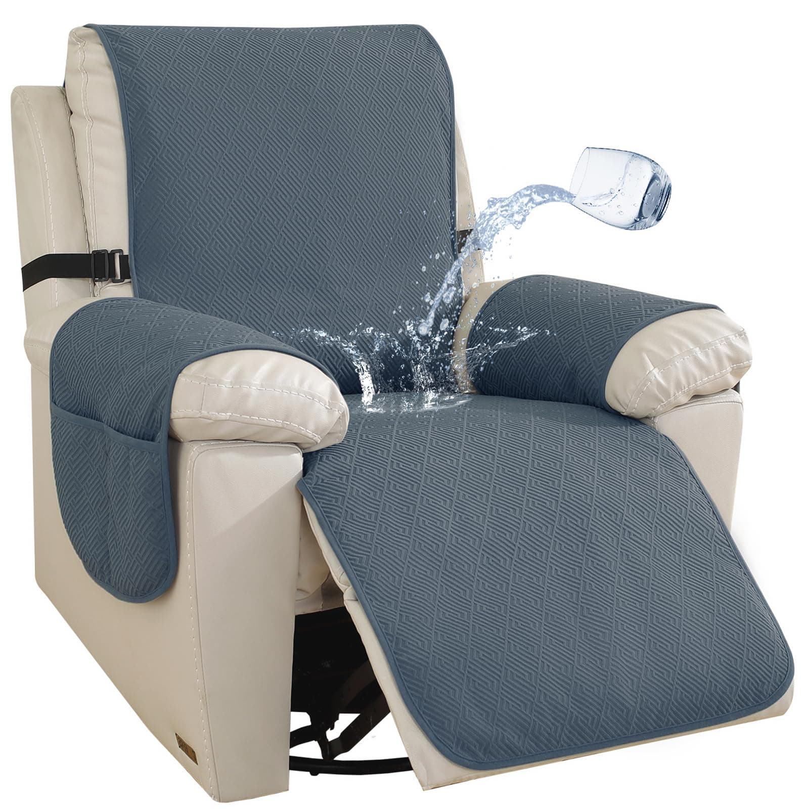 Easehomey Waterproof Recliner Chair Cover, Non-Slip, Elastic Straps, Two Pockets, Washable (Dark Grey, 23.6")