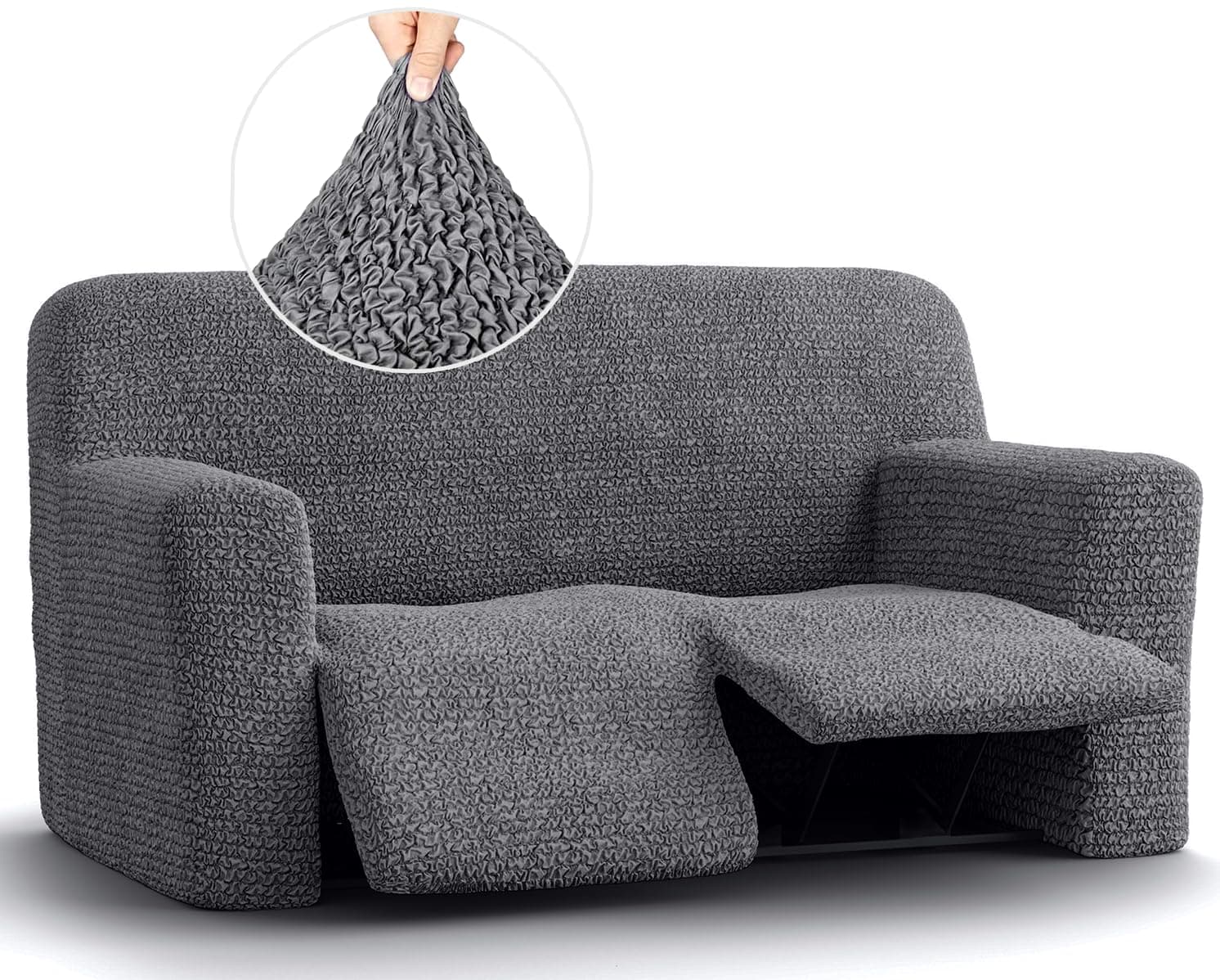 PAULATO Recliner Loveseat Cover - 2 Seater Form Fit Stretch Protector - Microfibra Dark Grey