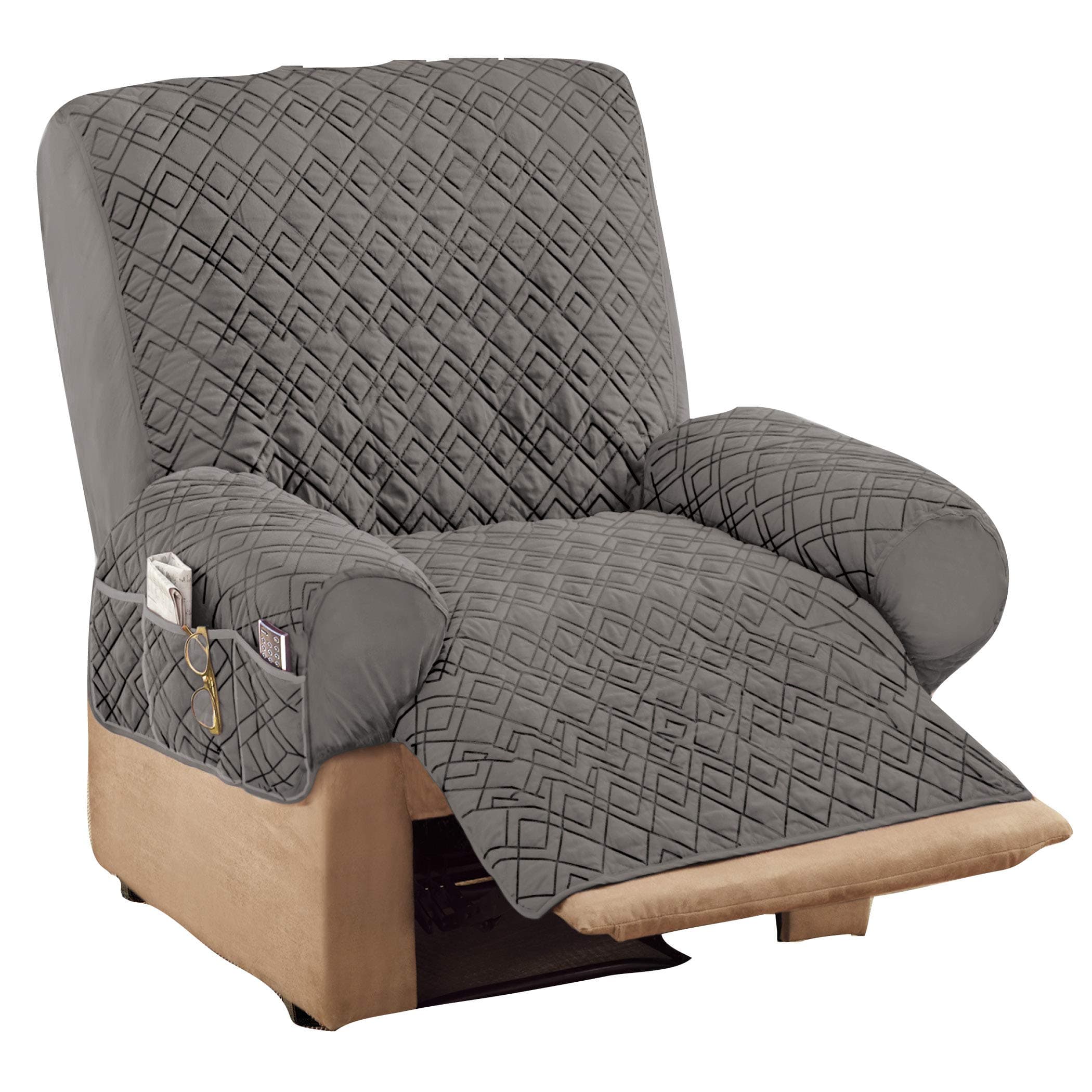 Diamond-Shape Quilted Stretch Recliner Cover with Storage - Furniture Protector