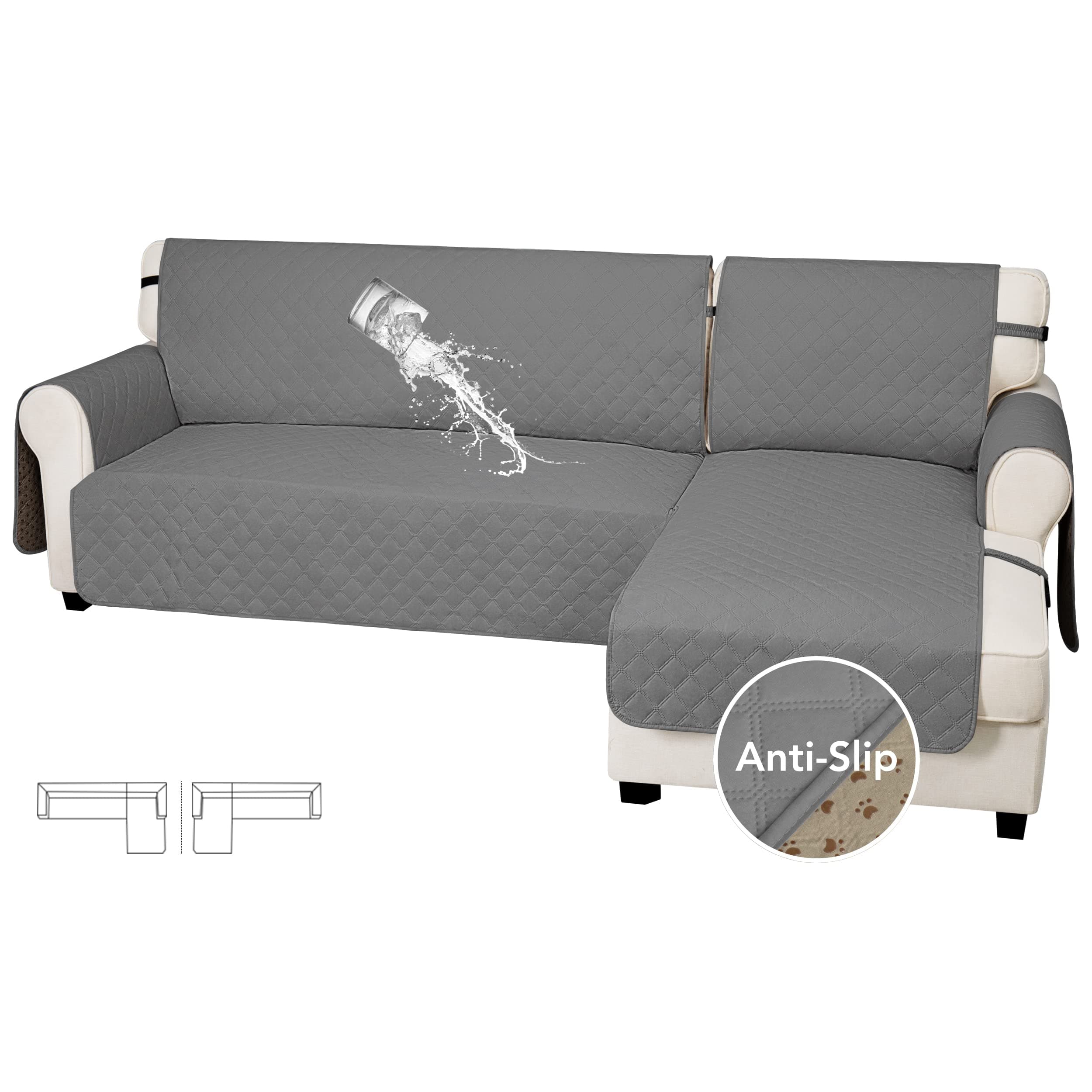 Waterproof L Shape Couch Cover for Dogs & Pets (Large, Gray)