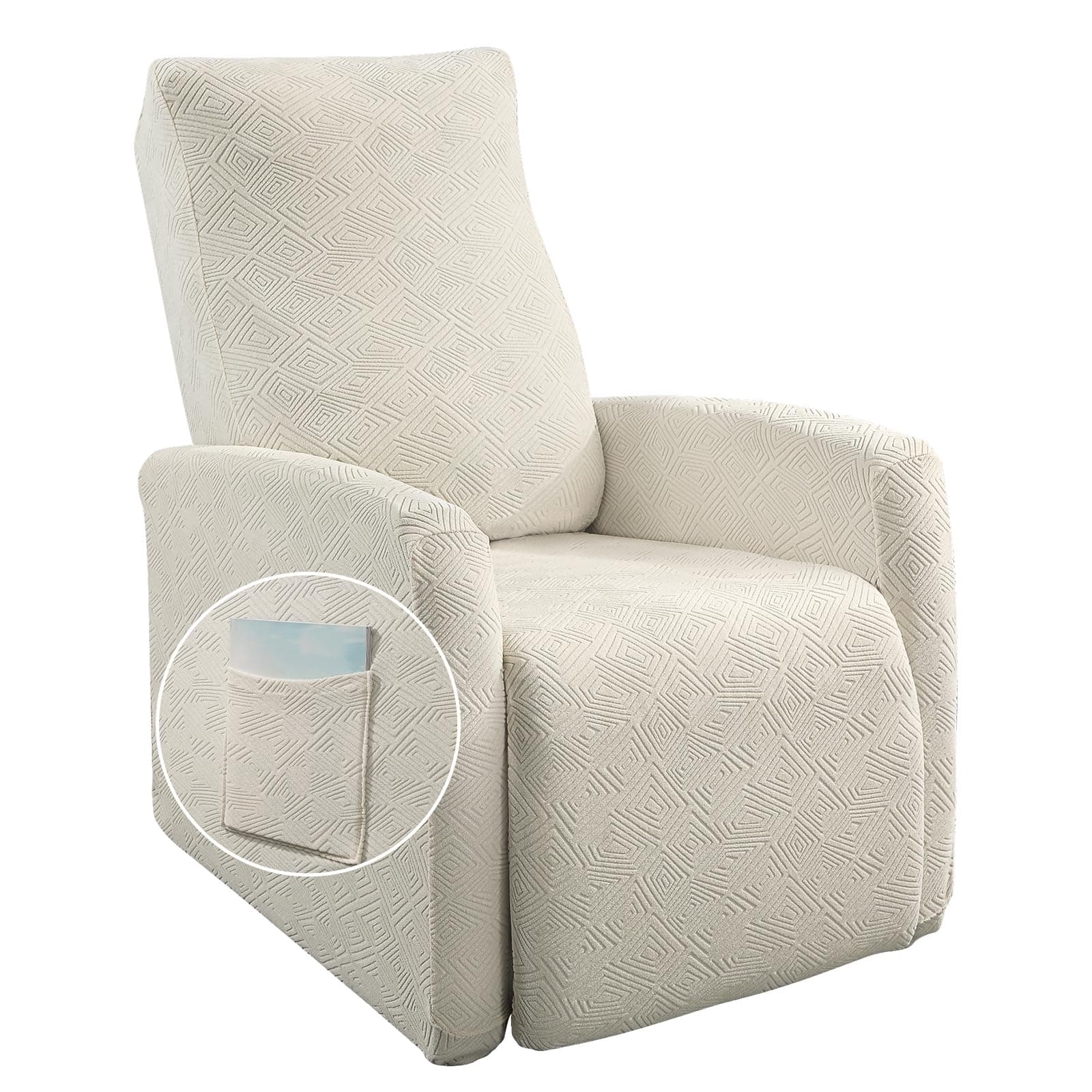 Jacquard Recliner Chair Cover, Light Beige, 4 Piece Set for Small Sofas
