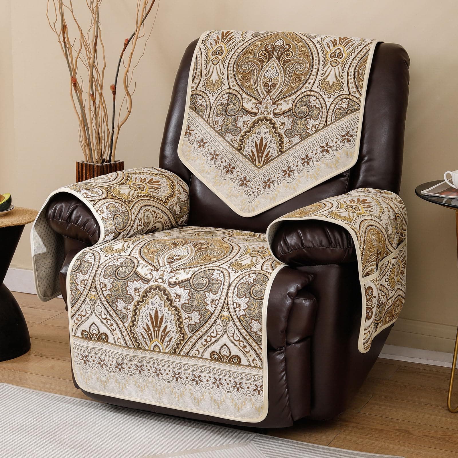 LUFEIJIASHI Non-Slip Waterproof Recliner Covers for Leather Electric Chairs (FLKF-Beige)