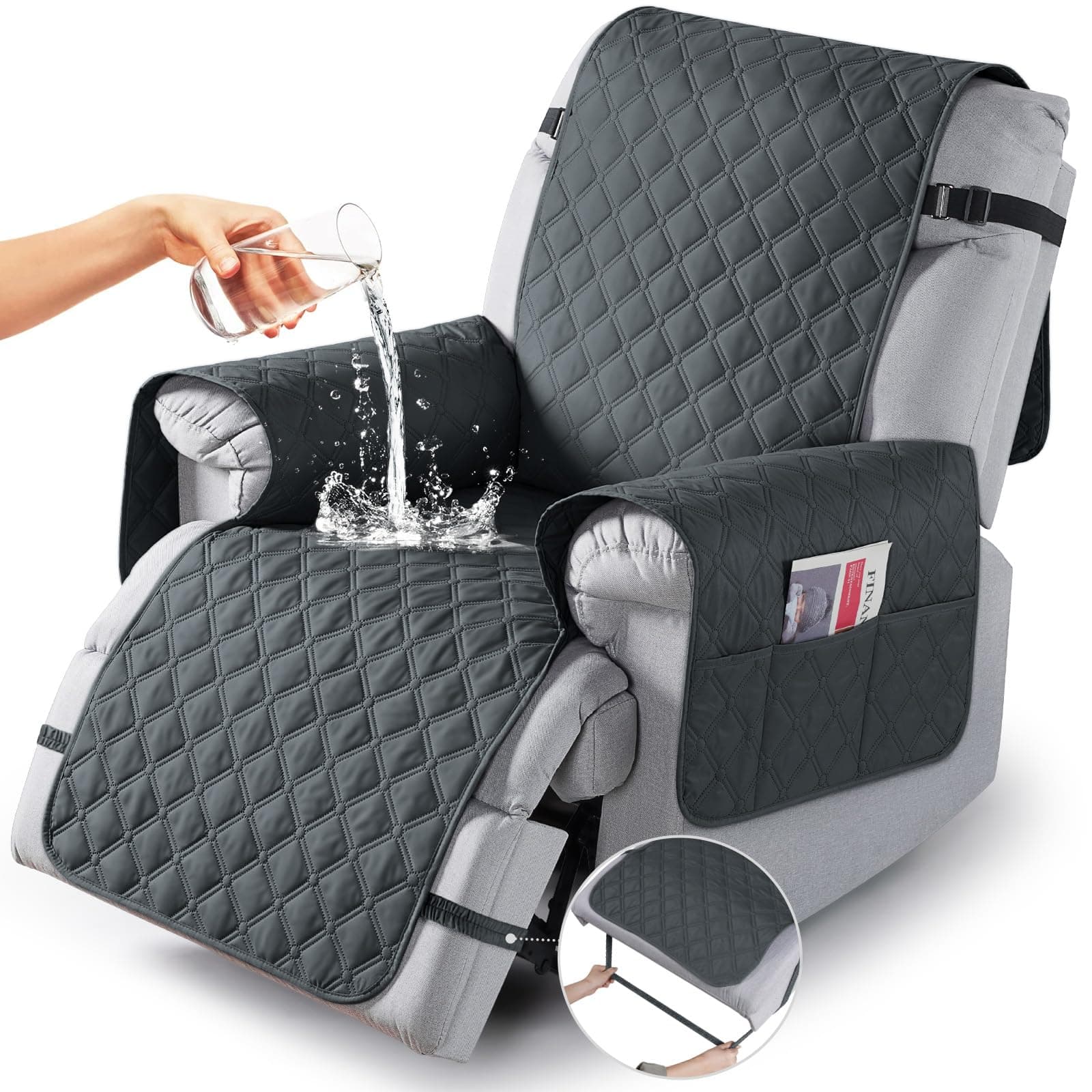 TAOCOCO 100% Waterproof Recliner Cover, Pet & Kids Washable, Dark Gray