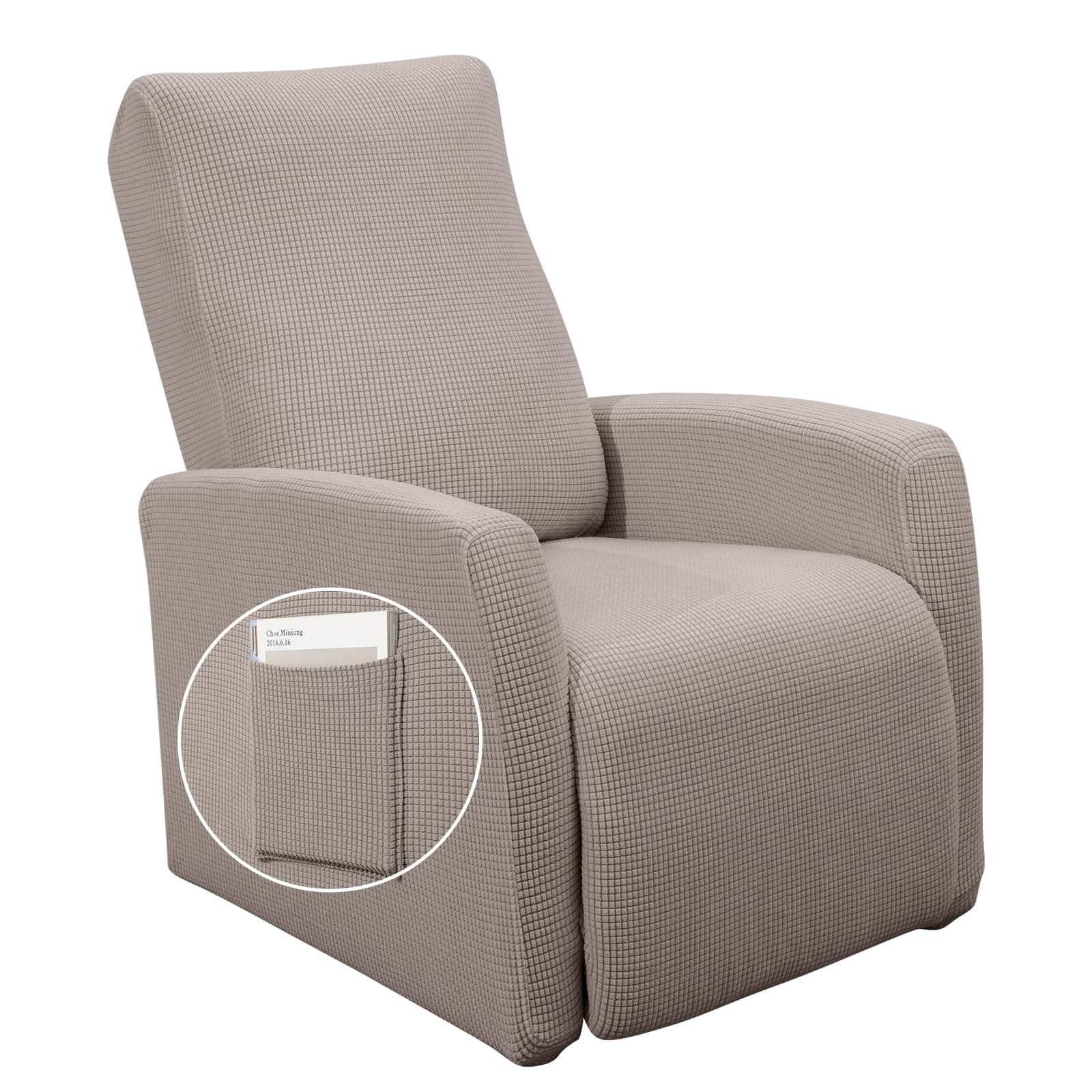 Jacquard Recliner Chair Cover, Taupe, Recliner Protector with Pocket