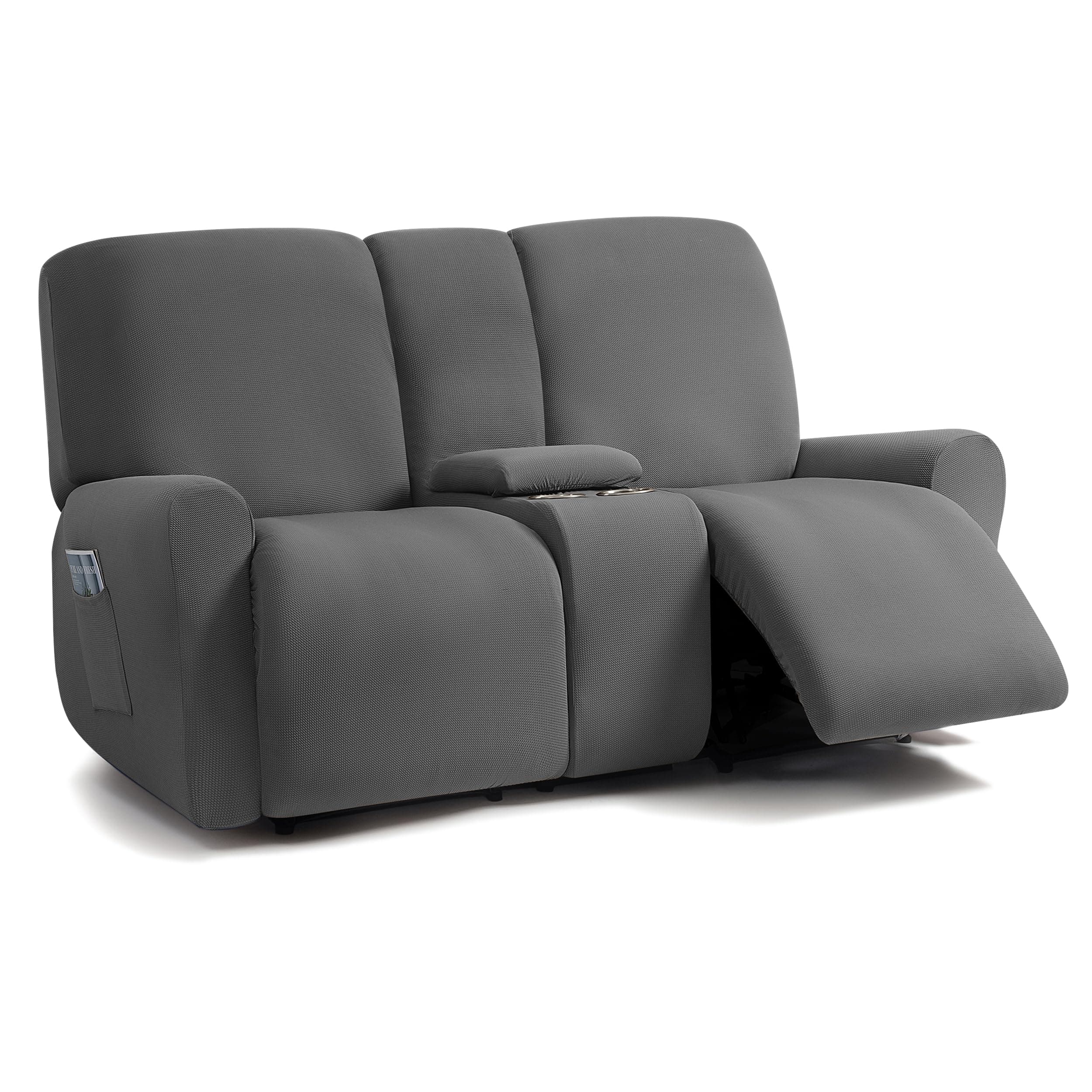 ULTICOR Dark Grey Jacquard Reclining Loveseat Slipcover, 8-Piece Stretch Cover Set