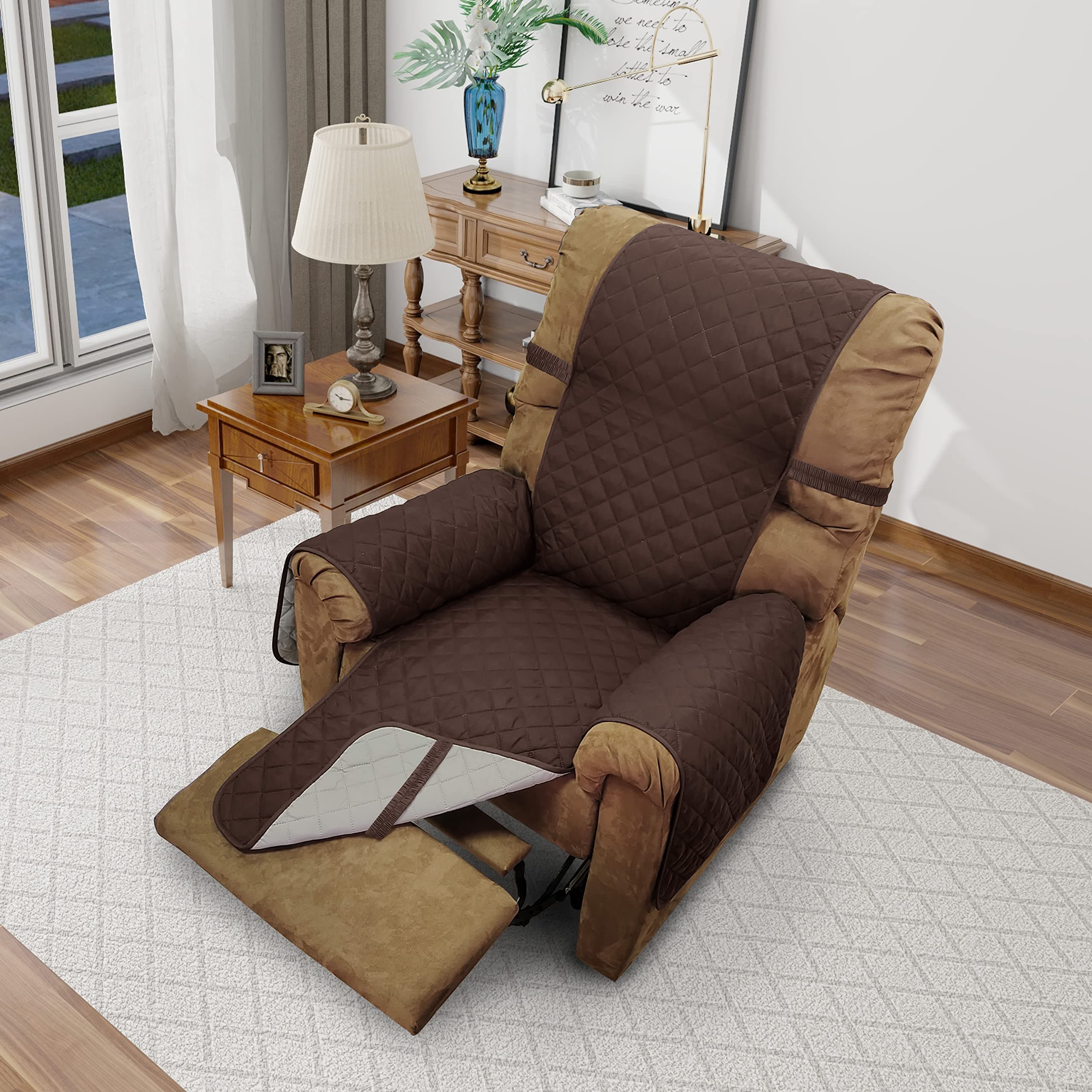 Lazy Boy 28" Recliner Chair Covers, Reversible Sofa Protector (Chocolate/Beige)