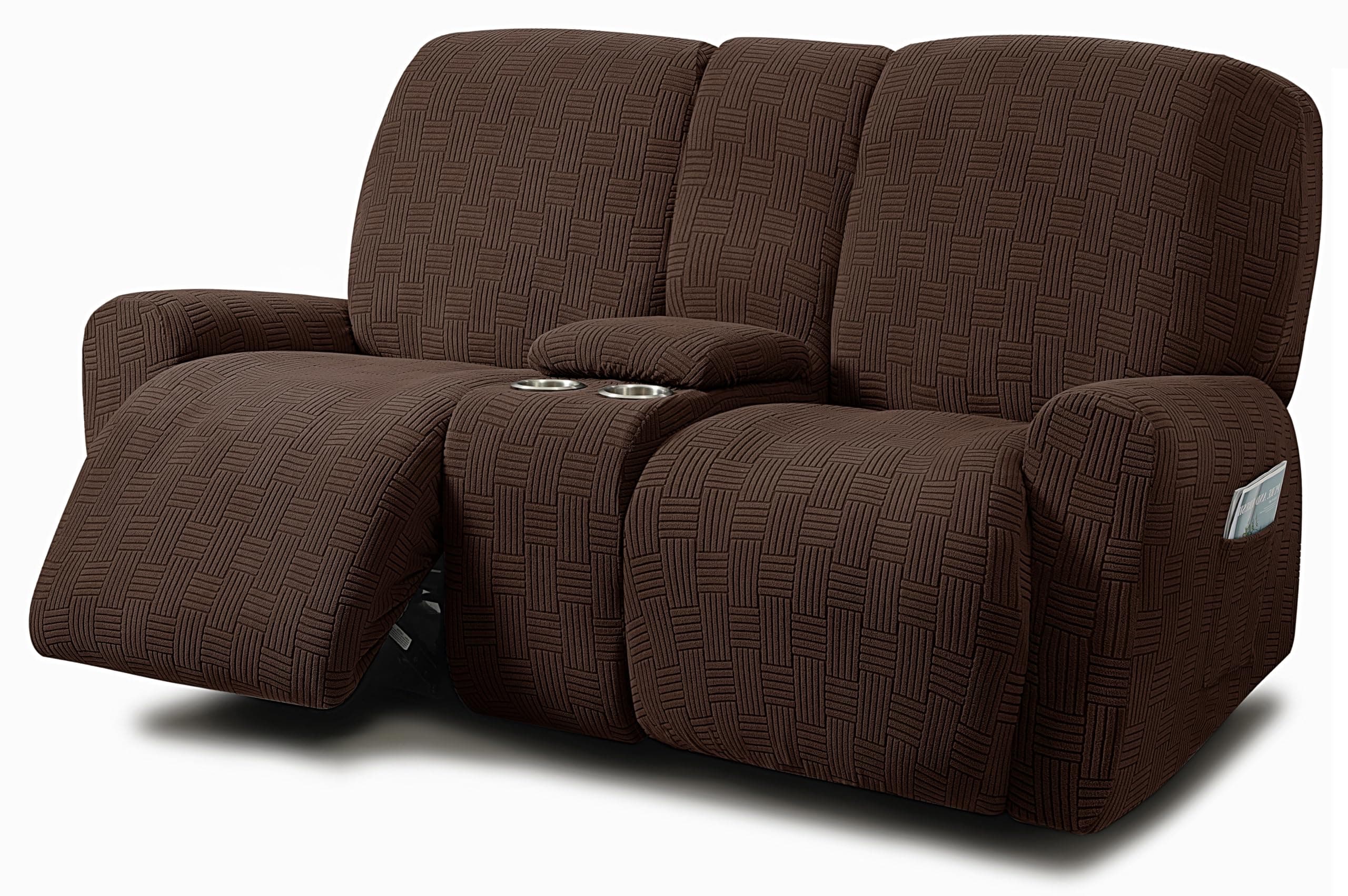 ULTICOR Chocolate Jacquard Reclining Loveseat Slipcover (8-Piece Stretch)