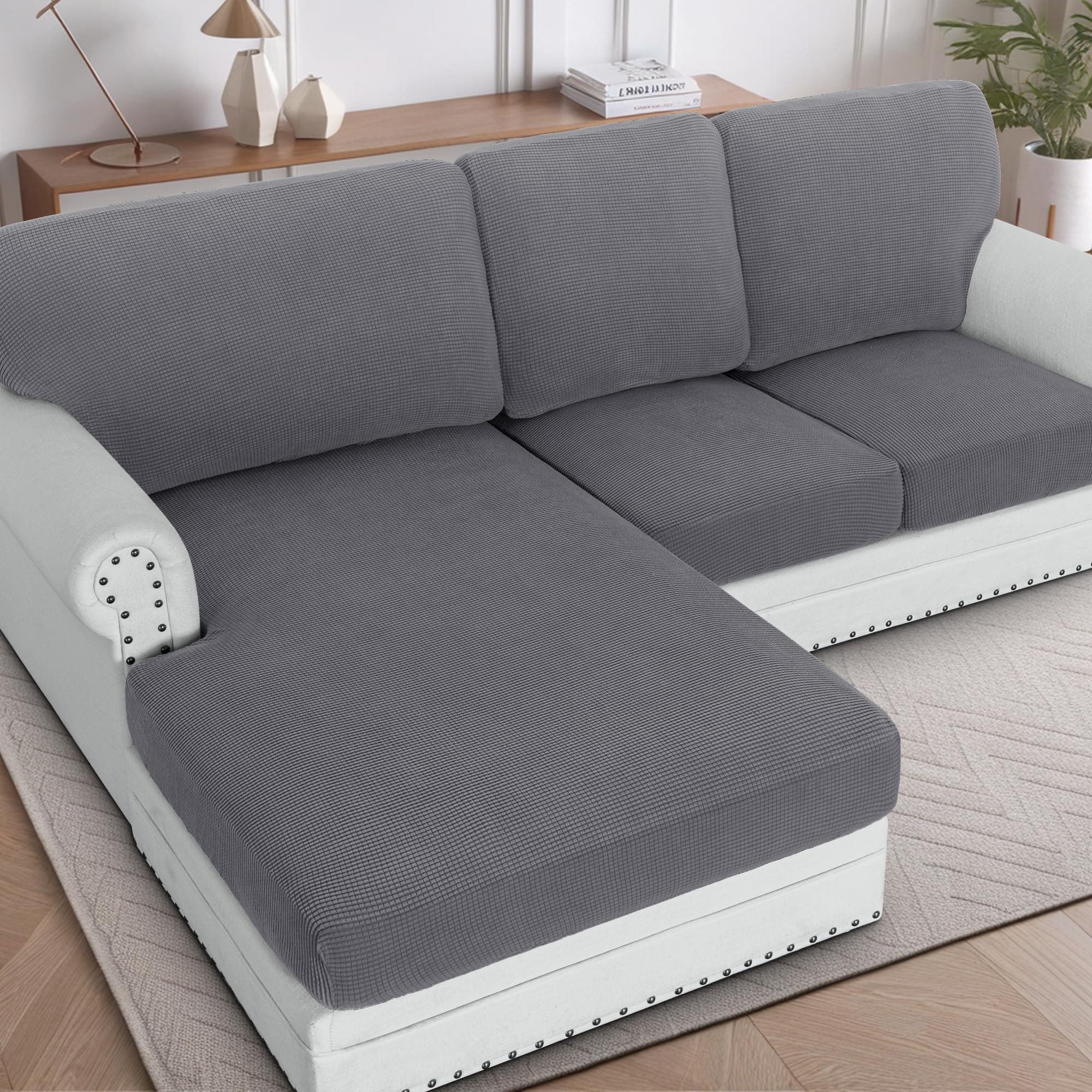 H.VERSAILTEX 2025 New 6-Piece Stretch Sectional Couch Covers Grey