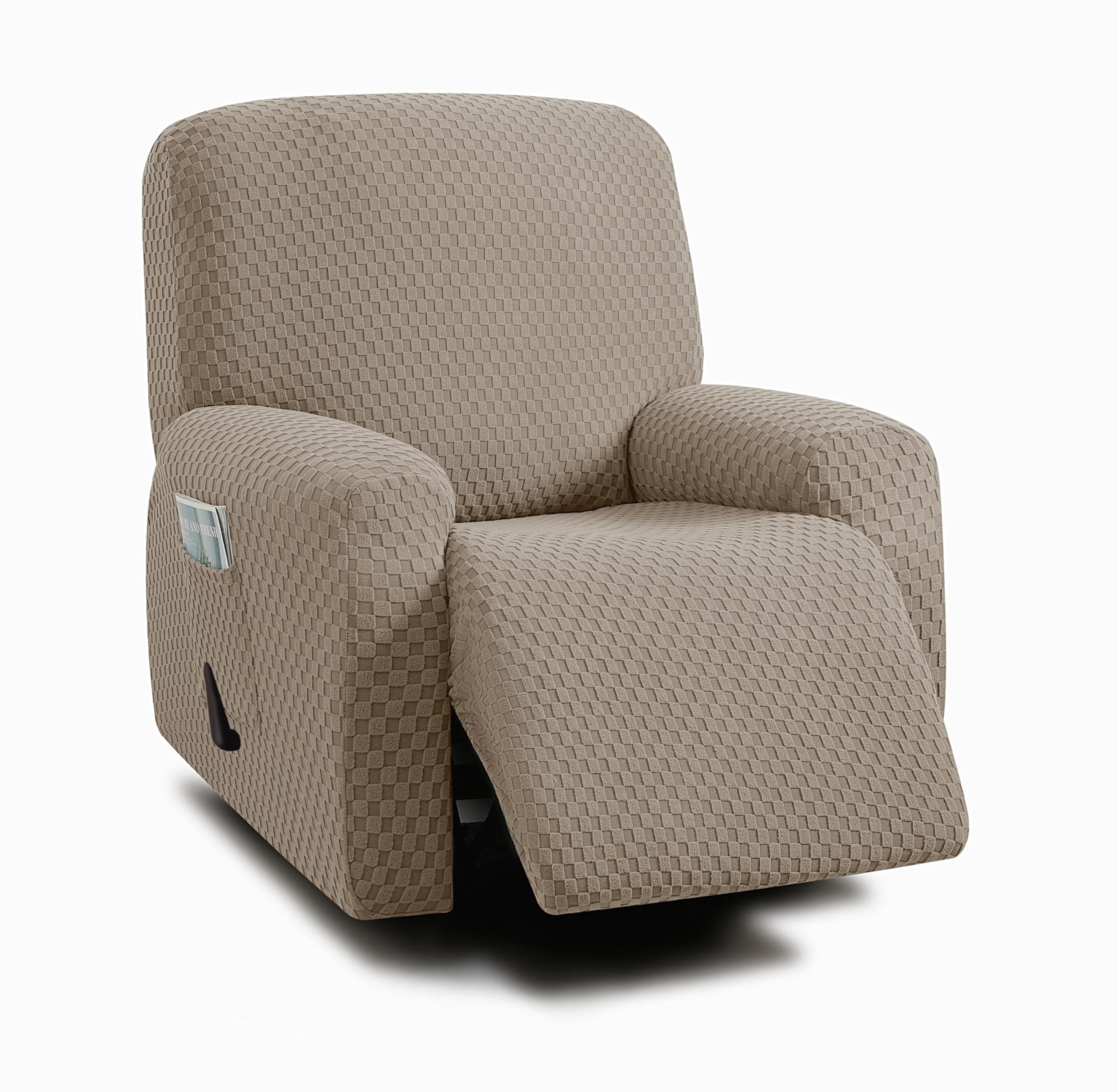 ULTICOR 4-Piece Stretch Recliner Cover, Jacquared for 1 Cushion Reclining Sofa (Taupe)