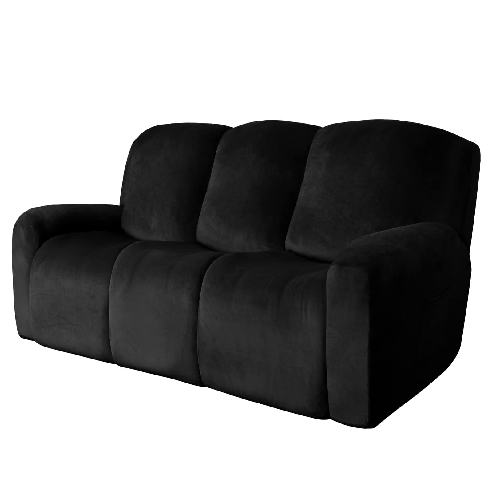 8-Pieces Velvet Recliner Couch Covers for 3-Seater Sofa (Black)
