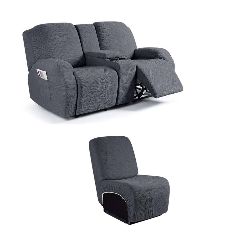 Ruaozz Dark Gray Loveseat Recliner & Armless Chair Cover with Console