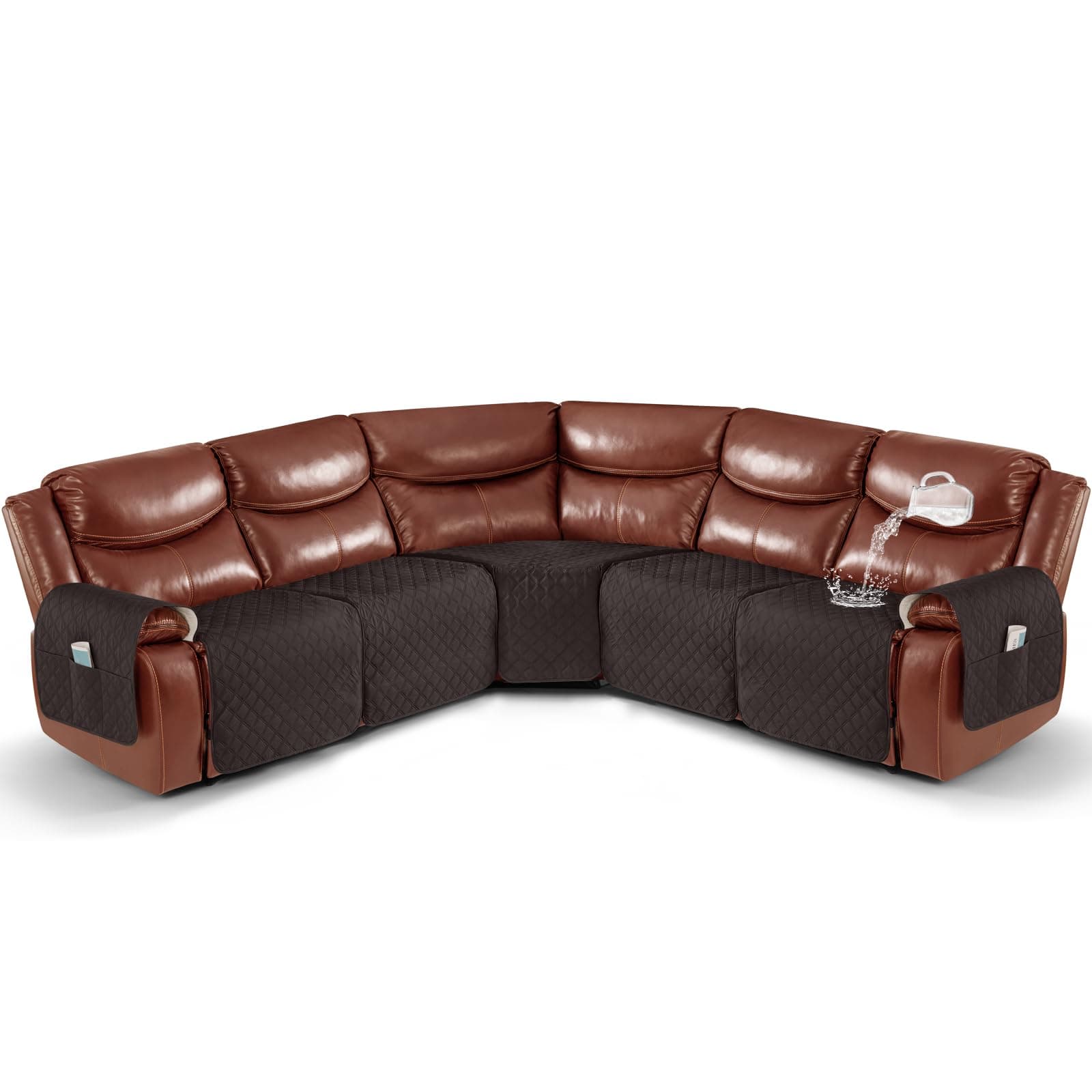 Ruaozz Chocolate L Shape 5 Seat Recliner Sectional Couch Cover
