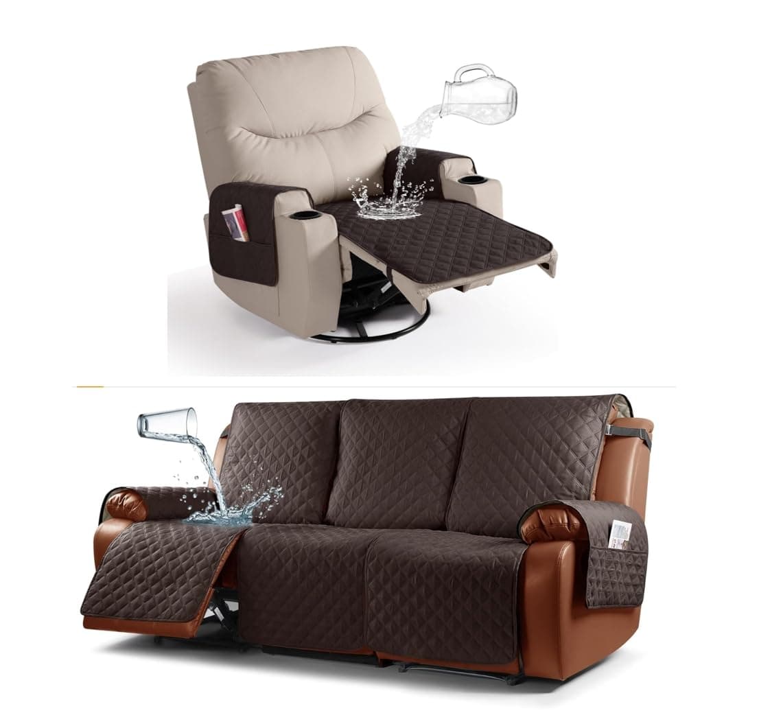 Ruaozz Waterproof Recliner Sofa Cover for 3 Seater + Recliner Seat, Chocolate