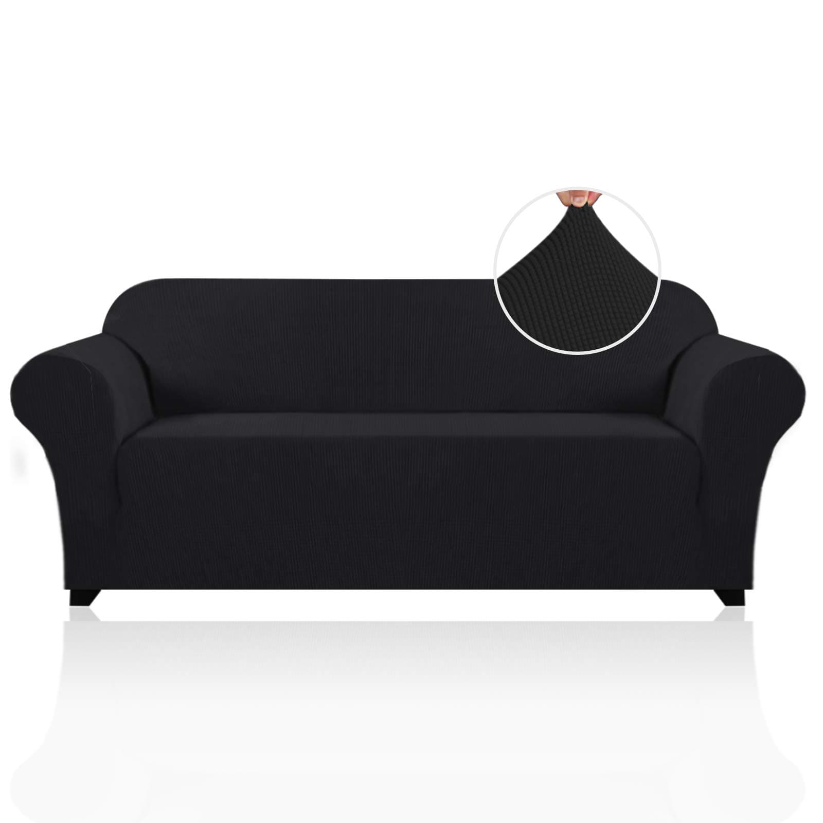 PrinceDeco Stretch Sofa Cover for 3 Cushion Couch (Sofa, Black)