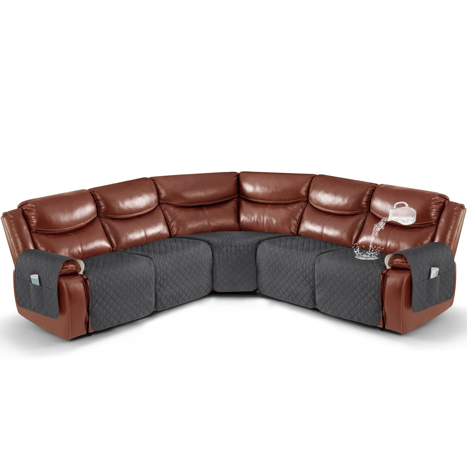 Ruaozz Extra Large Waterproof Recliner Sectional Couch Cover for L Shape 5 Seat Reclining Sofa (Charcoal Grey, OEKO-TEX STANDARD 100)
| Ruaozz L Shape 5 Seat Recliner Sectional Couch Cover with Pockets (Extra Large, Charcoal Grey, OEKO-TEX STANDARD