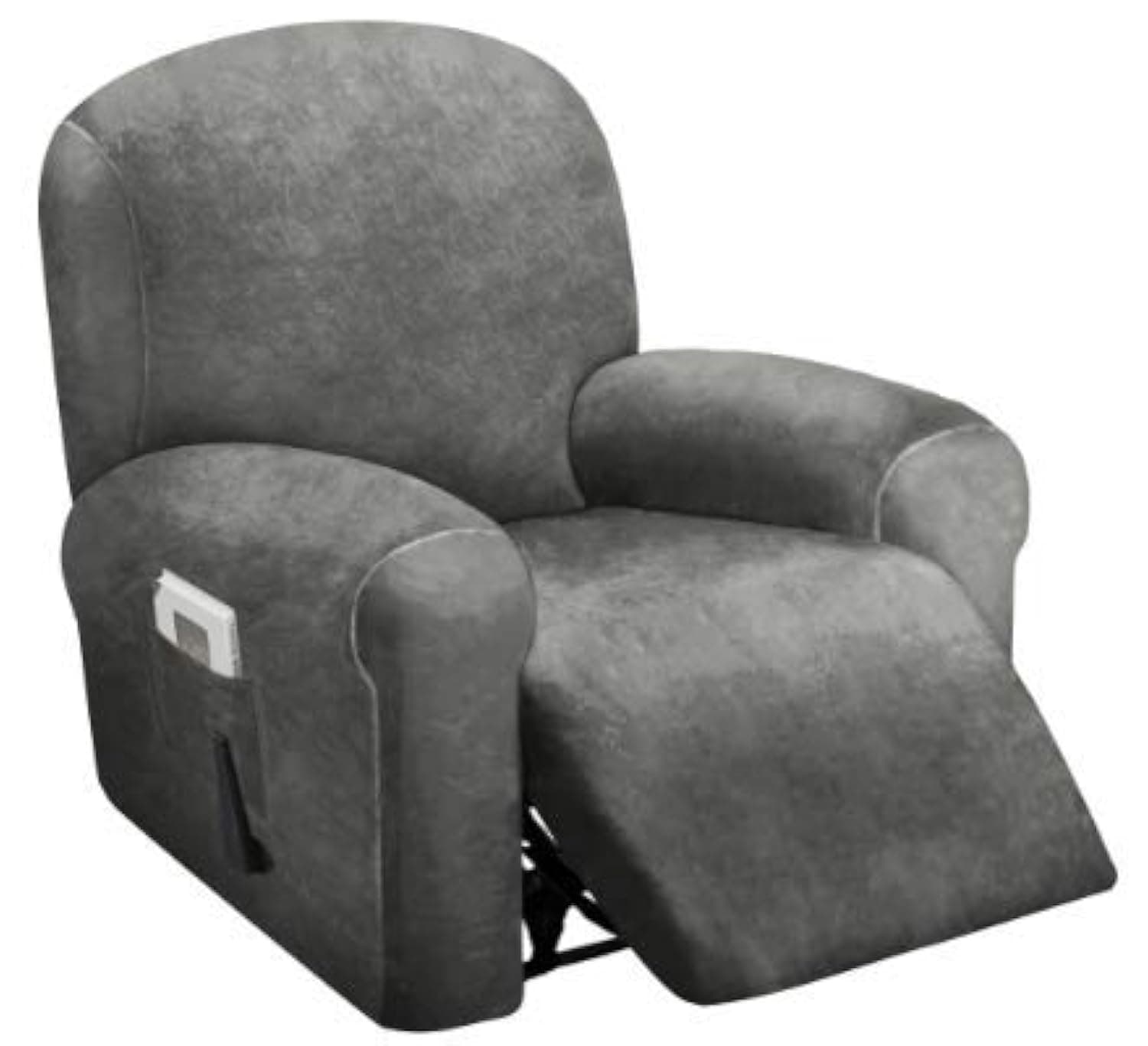 ULTICOR 4-Piece Velvet Recliner Cover, Dark Grey