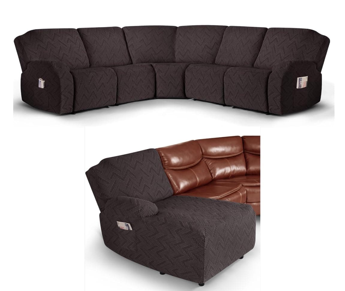 Ruaozz Chocolate L Shape Stretch Recliner and Left Chaise Sofa Cover