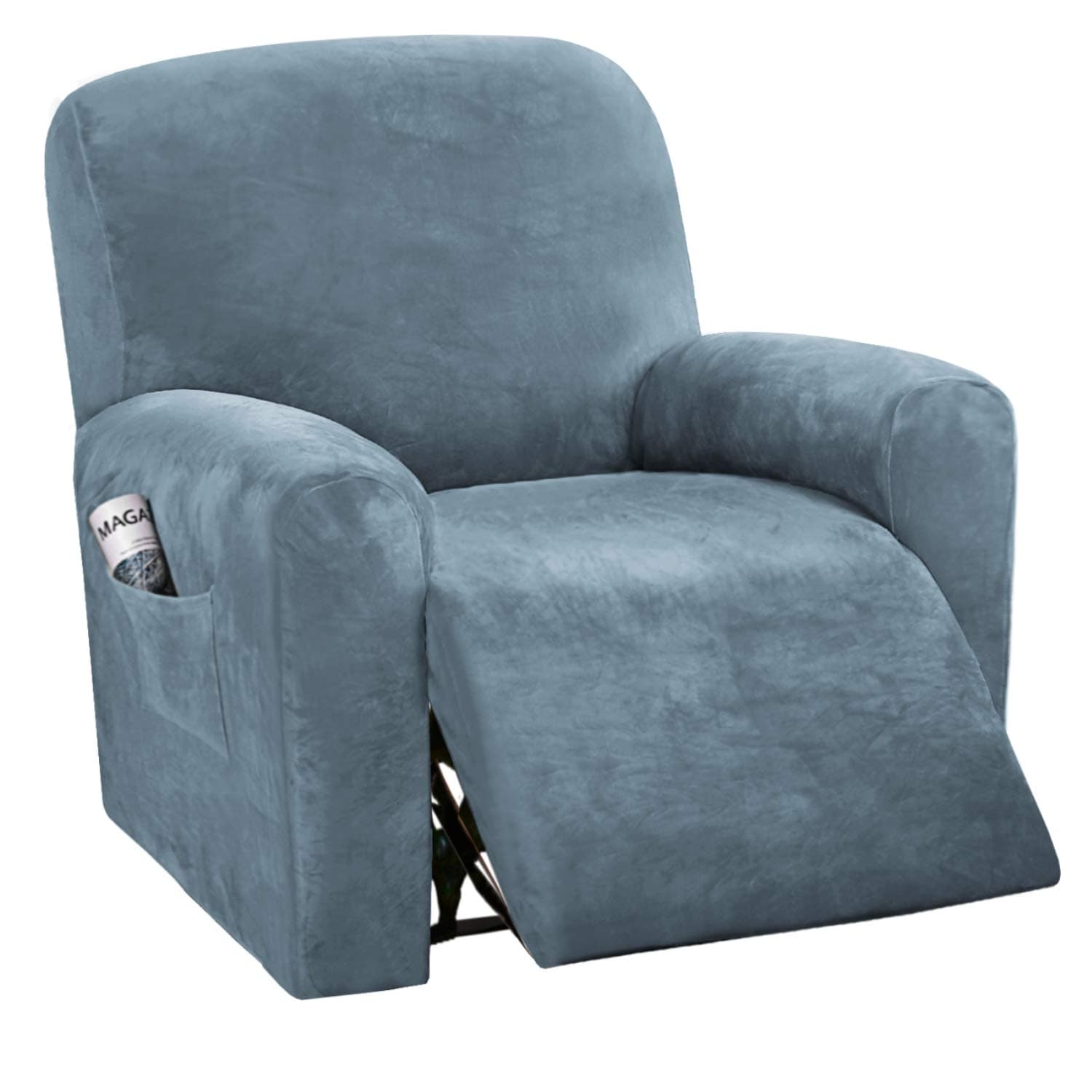 H.VERSAILTEX Stone Blue Velvet Stretch Recliner Couch Covers
