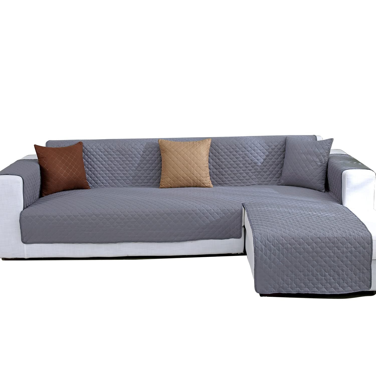 Medium Grey L Shape Chaise Couch Cover for Sectional Sofas