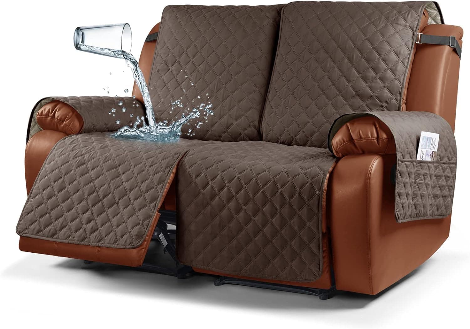 Waterproof Recliner Sofa Cover for 2 Seater Reclining Couches, Brown