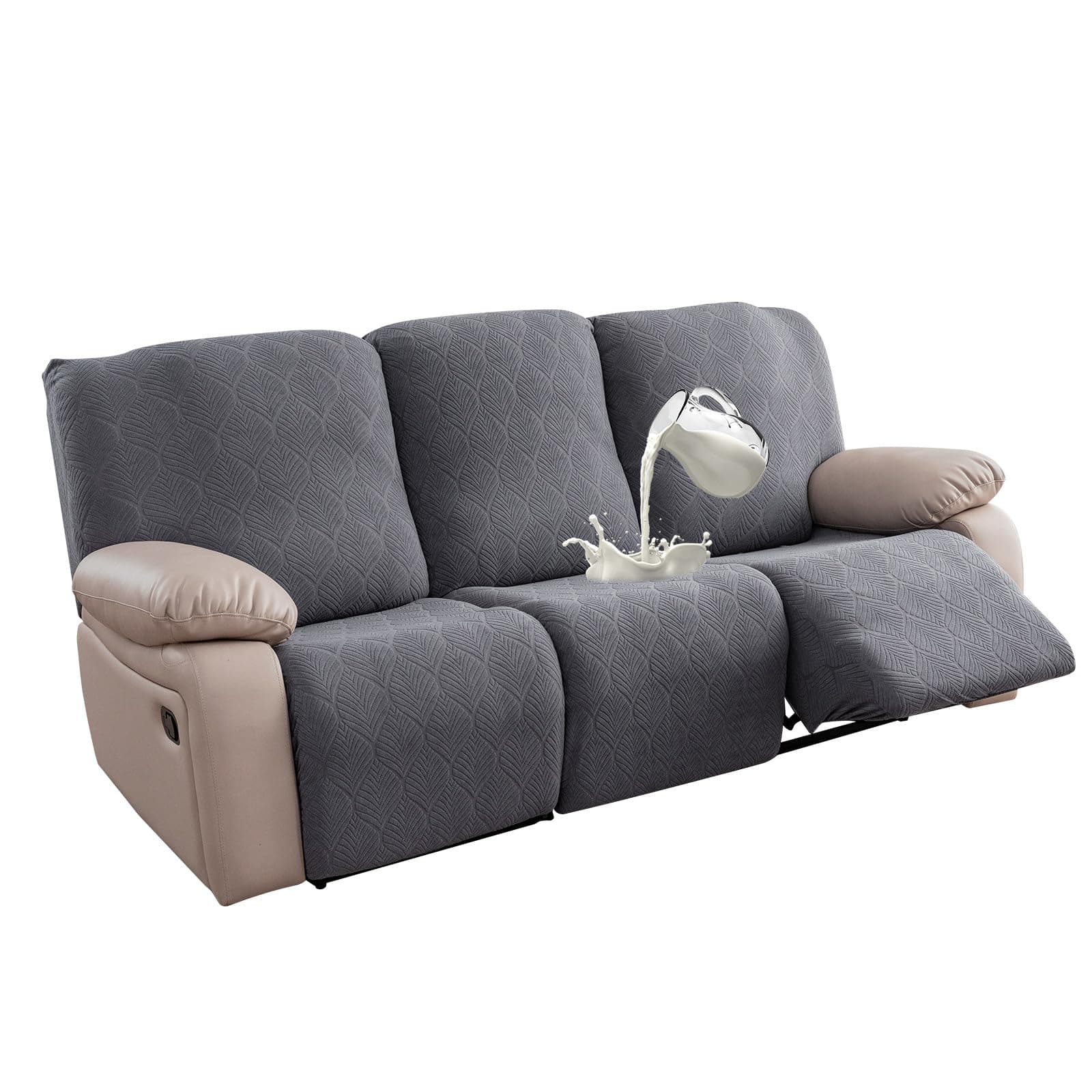 Waterproof Recliner Sofa Slipcover Set for 3 Seater Couch (Dark Gray)